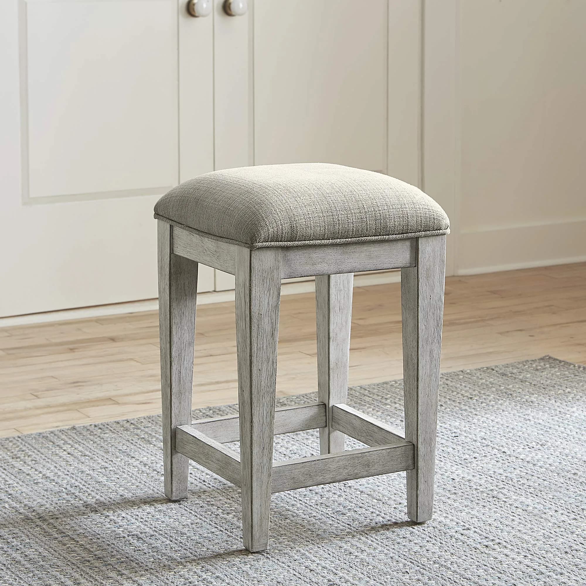 LIBERTY FURNITURE INDUSTRIES, INC. Heartland Uph Console Stool | Antique White Fabric Seat, 26" Height - main product image