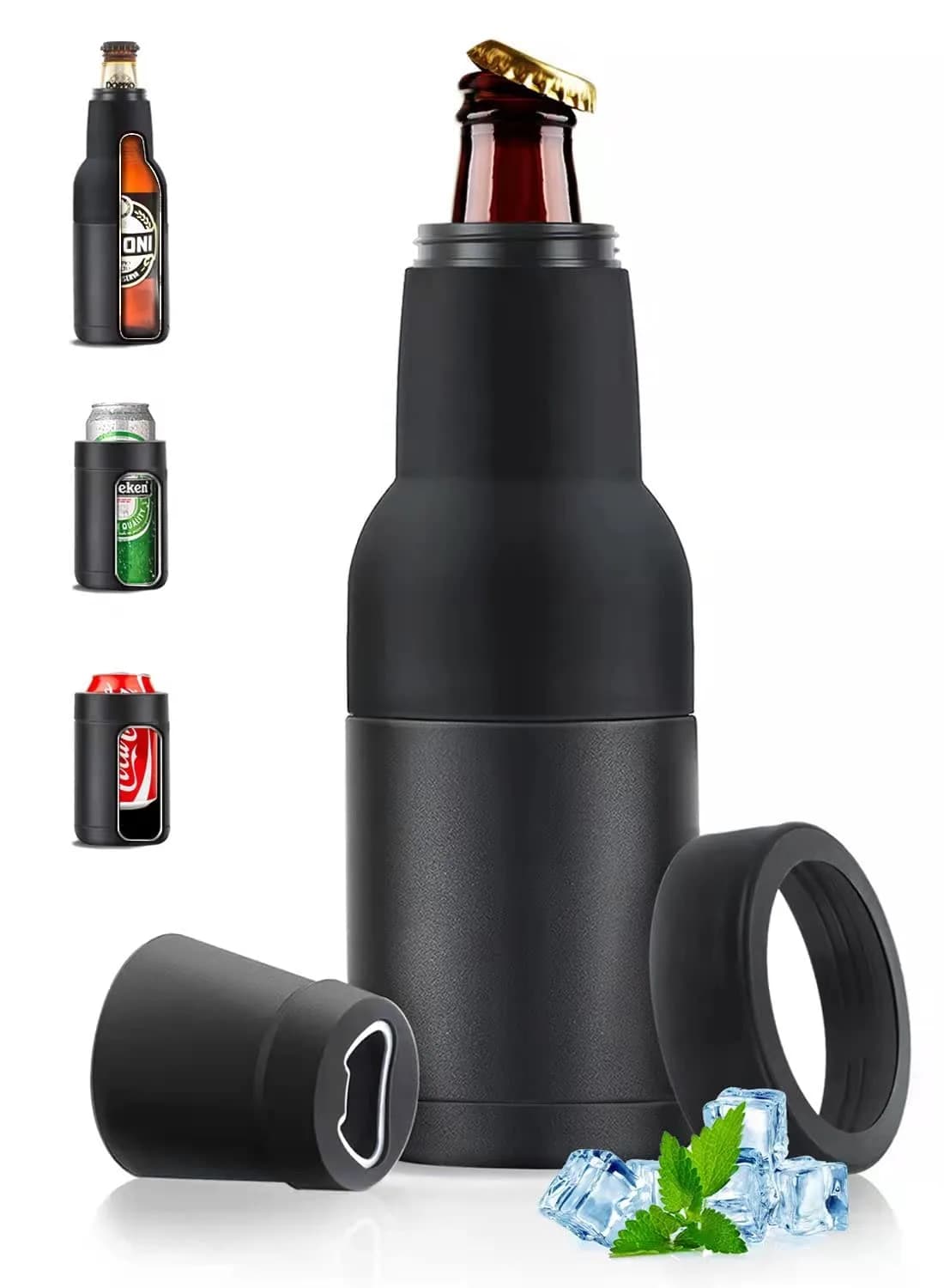 Stepstall Beer Gifts for Men, 12 oz Can & Bottle Cooler with Opener | Vacuum Insulated Stainless Steel
