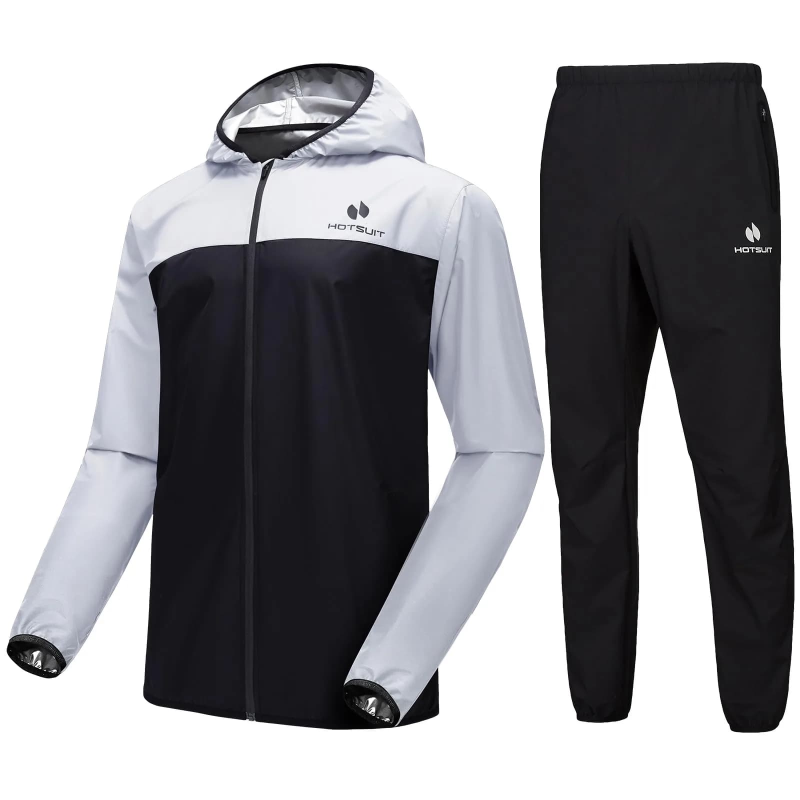HOTSUIT Men's Sauna Suit for Weight Loss & Exercise | White, Large (2-Piece Set)