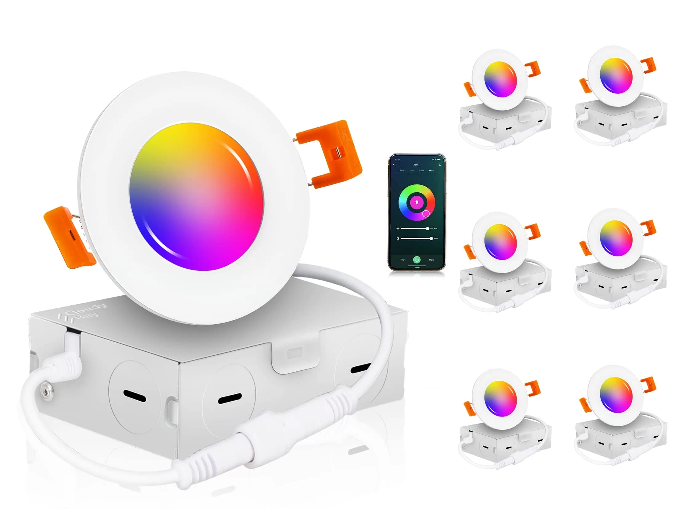 CLOUDY BAY 3 inch Smart WiFi LED Recessed Lights | RGBCW Color Changing, Alexa & Google Compatible, No Hub, 2700K-6500K, IC Rated