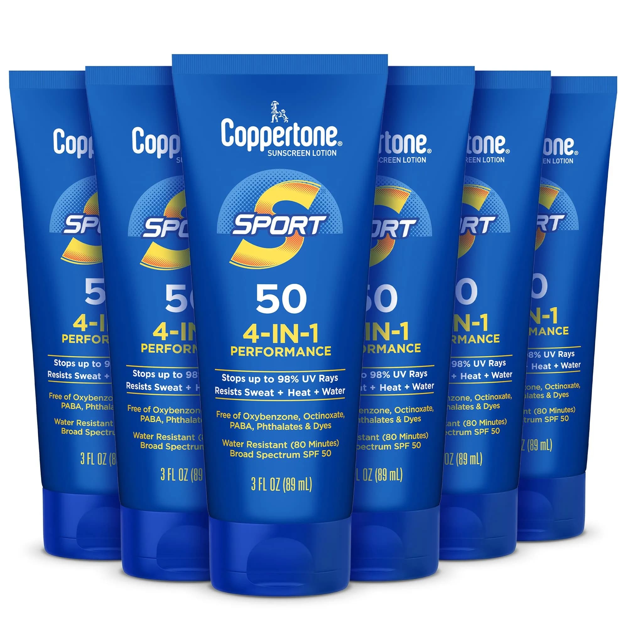Coppertone Sport Sunscreen Lotion SPF 50, 6 x 3 Fl Oz (18 Fl Oz Total) | Broad Spectrum UVA/UVB Protection - main product image