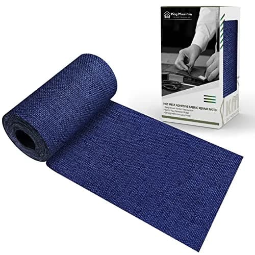 KING MOUNTAIN Premium Linen Fabric Iron-on Repair Patch, 3"x60" Dark Blue | Durable Fabric Mending Solution - main product image