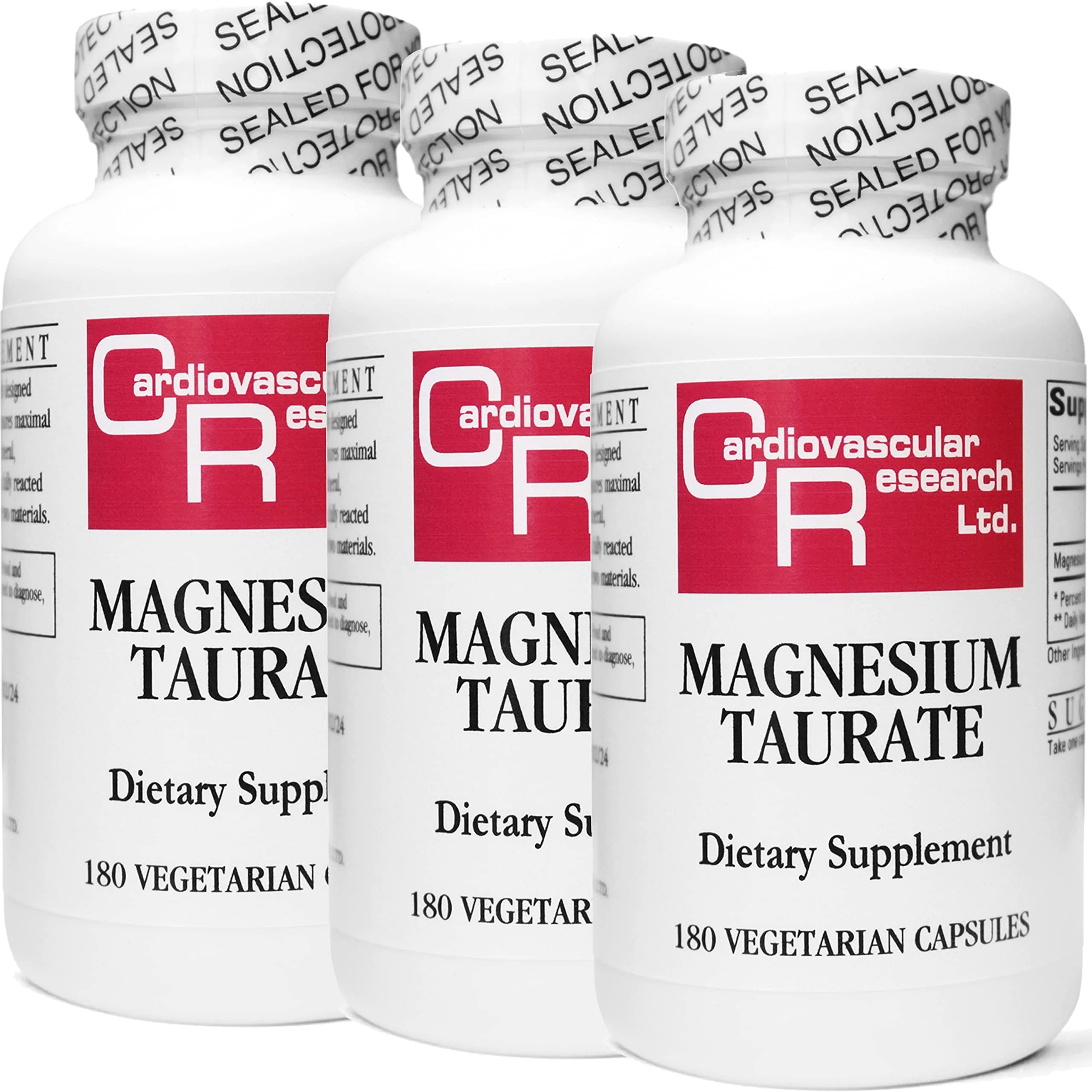 Cardiovascular Research Magnesium Taurate 125 mg | 180 Veggie Caps in Sealed Bottle (3 Bottles) | Supports Heart & Muscle Function - main product image