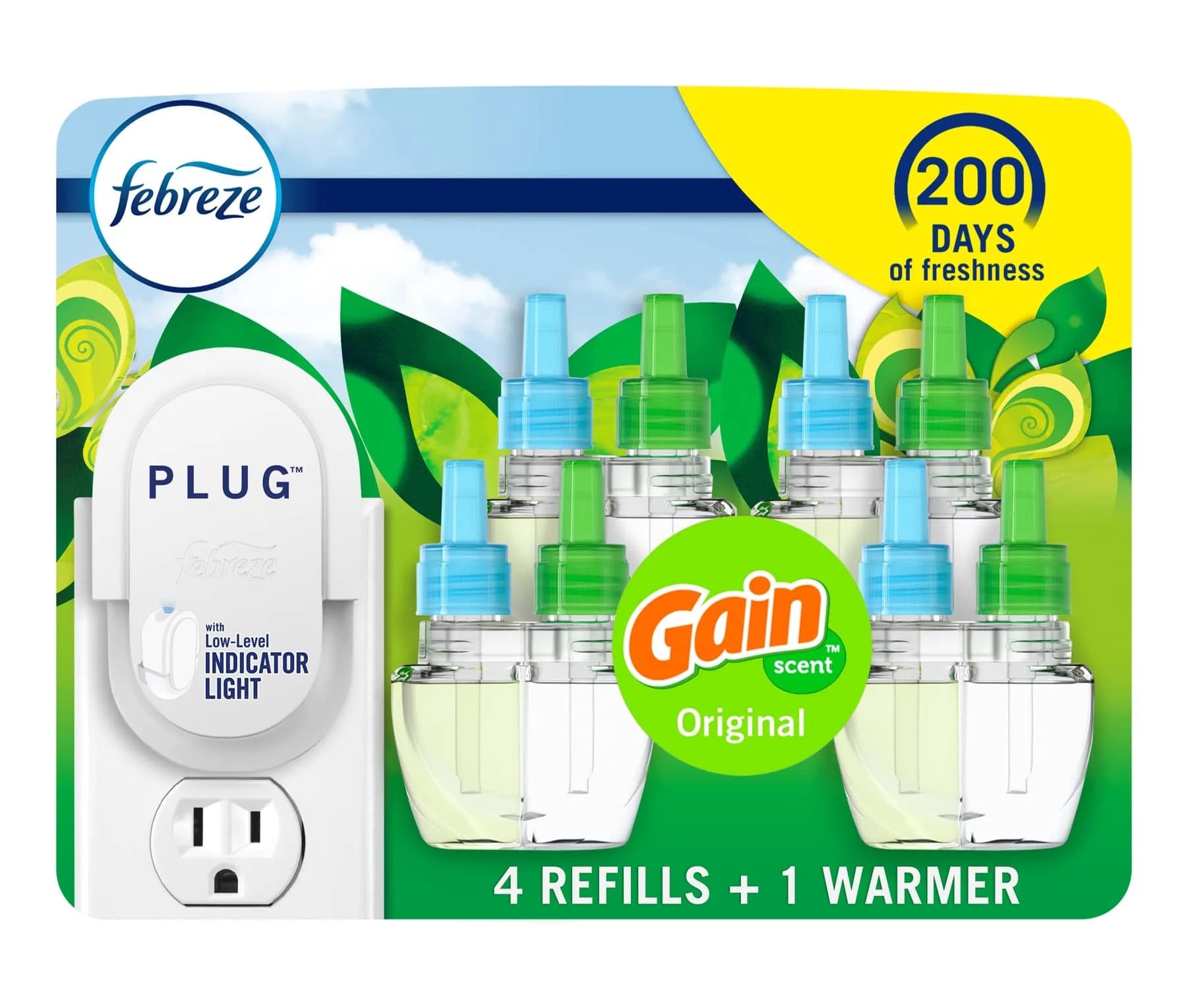 Febreze Fade Defy PLUG Air Freshener Starter Kit with Gain Original Scent Oil Refills (Warmer + 4 Refills) - main product image