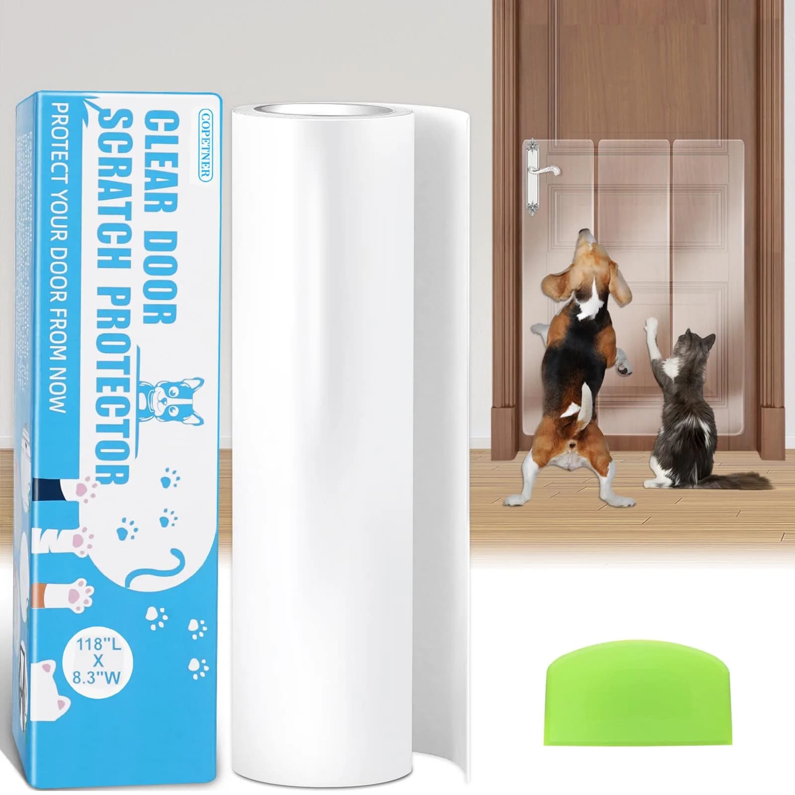 COPETNER Door Protector from Dog Scratching | Heavy Duty Vinyl Scratch Guard for Doors & Walls (118in X 8.3in) - main product image