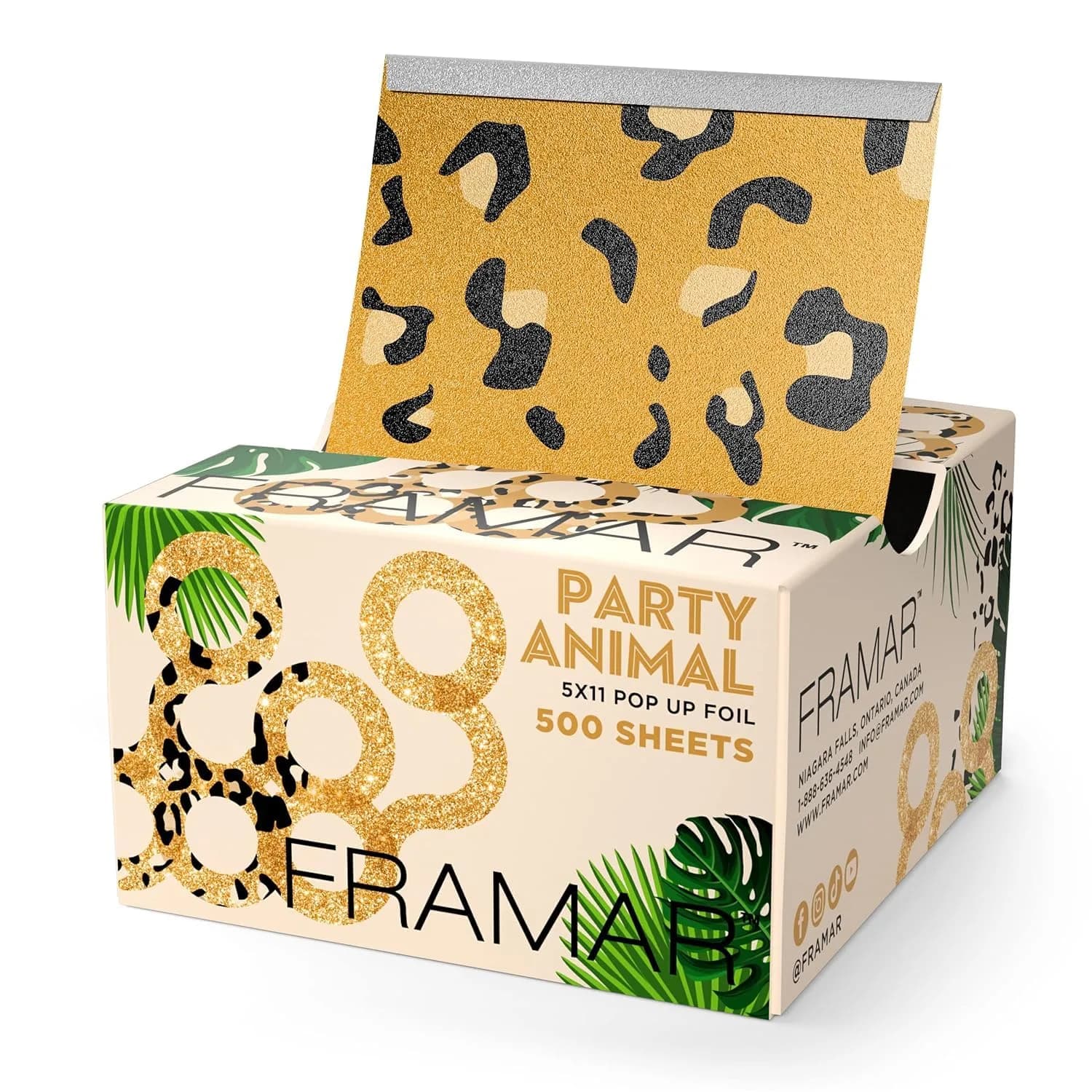 FRAMAR Party Animal Hair Foils For Highlighting, 500 Sheets | Fun Leopard Print Aluminum Foil - main product image