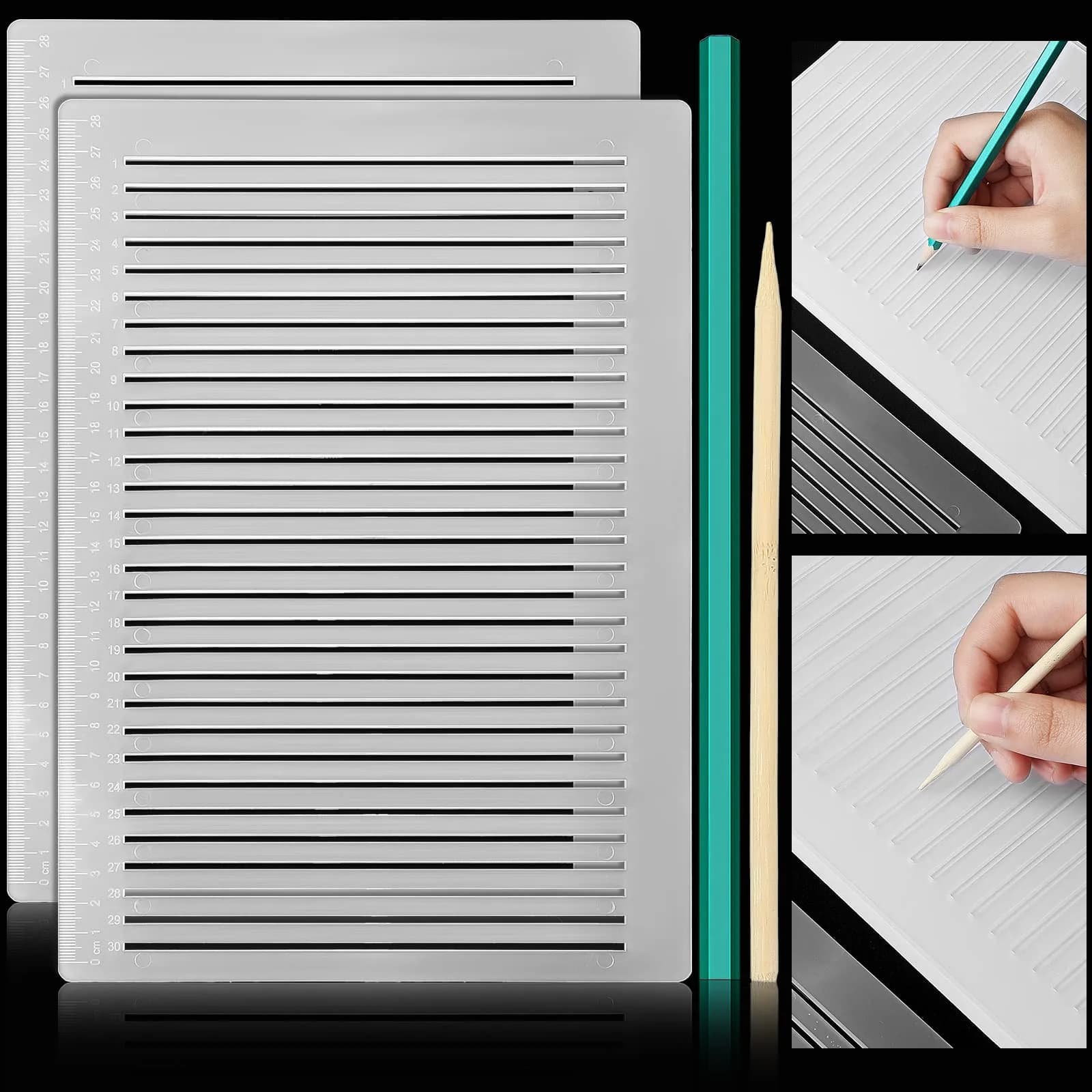 Fainne 2-Pack Plastic Straight Line Stencil Template 29cm (11.4 Inch) | Tidy Handwriting & Lettering Guide - main product image