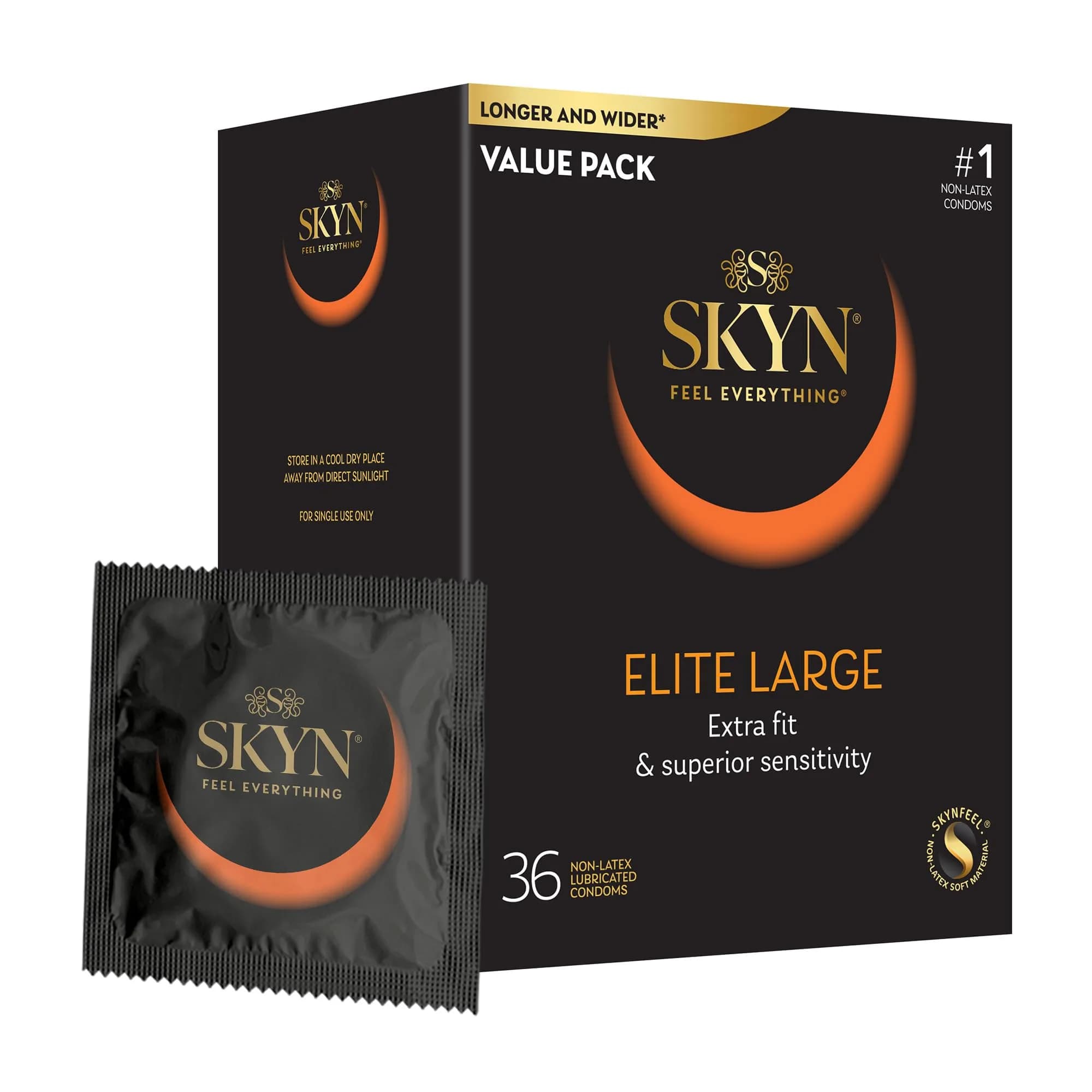SKYN Elite Large Ultra-Thin Lubricated Condoms, 36 Count | Latex-Free Polyisoprene for Enhanced Sensitivity - main product image