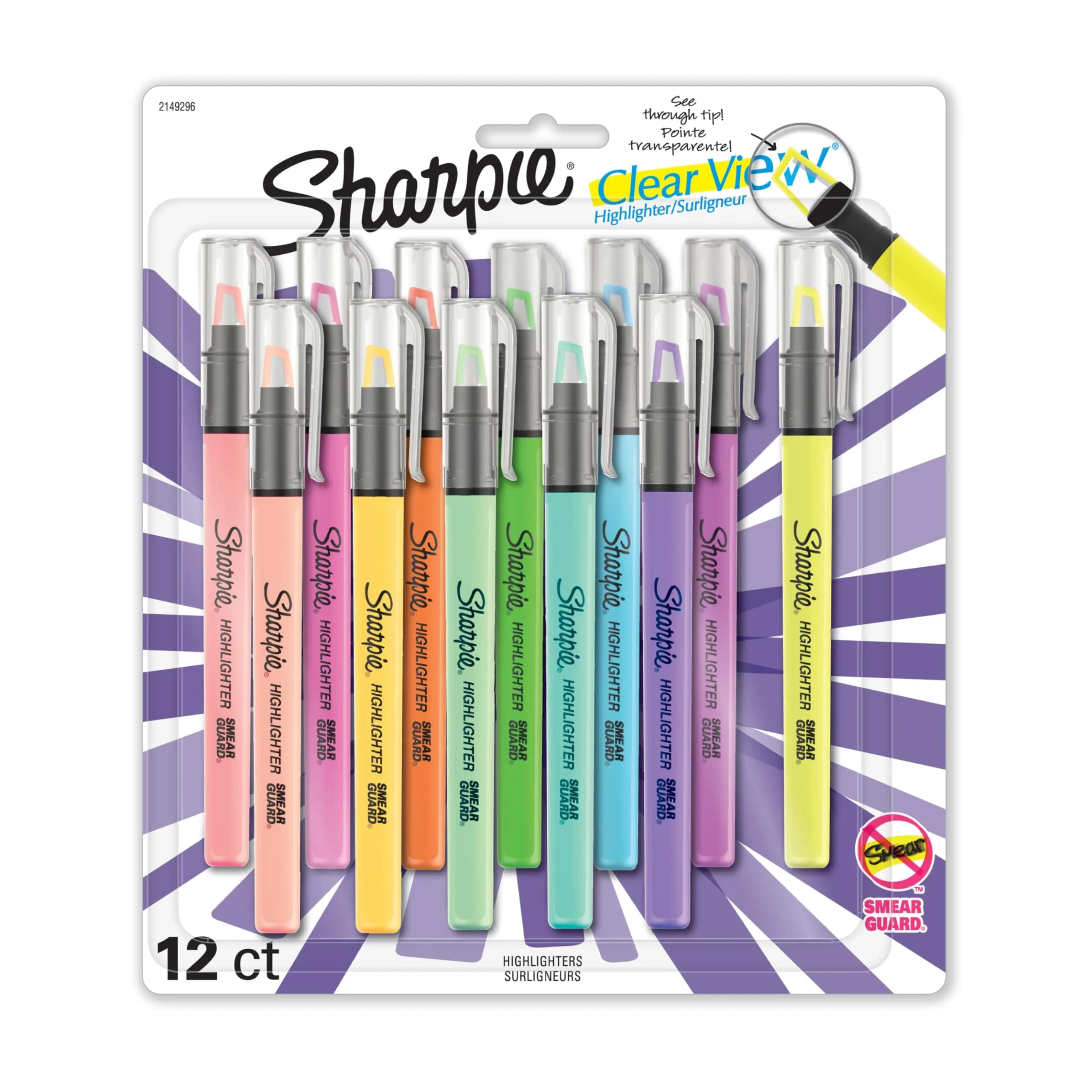 Sharpie Clear View Highlighters, Assorted Colors, 12 Count | See-Through Chisel Tip for Precise Highlighting - main product image