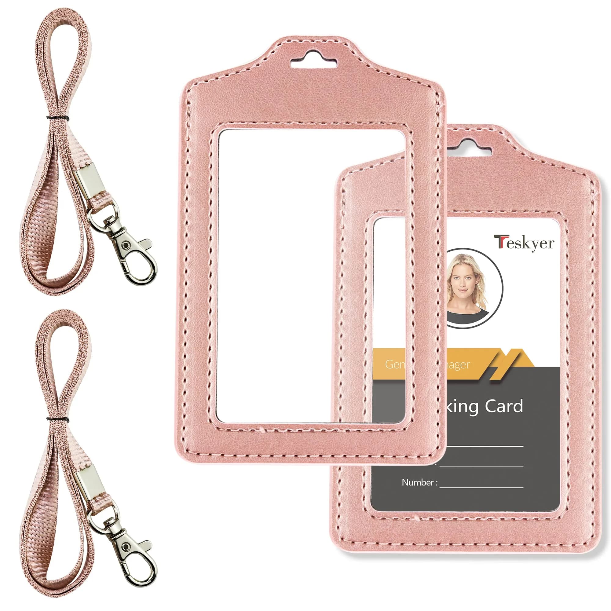 Teskyer Badge Holder with Lanyard | Double-Sided Clear ID Card Holder, Black, 2 Pack, 2.7" x 4.5"