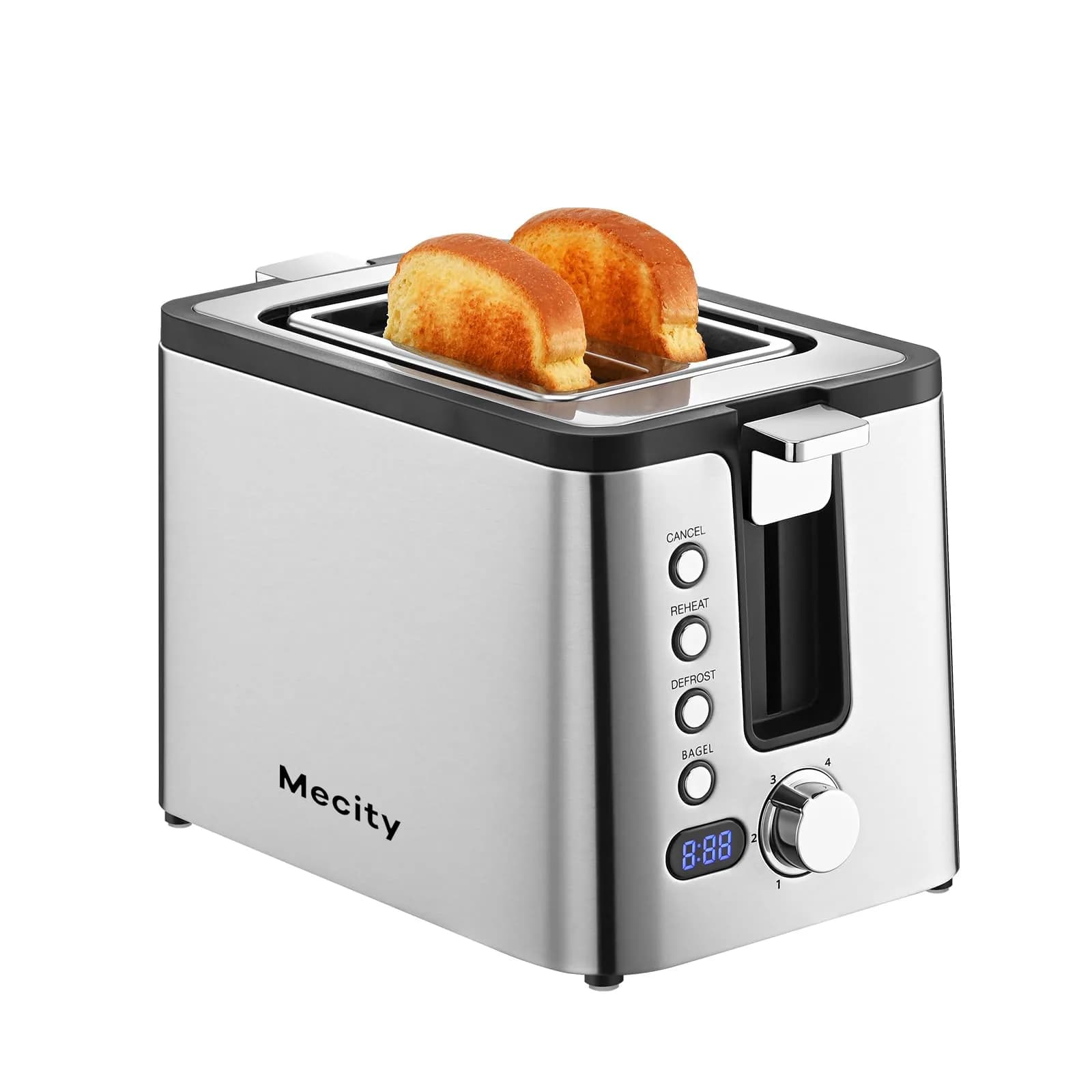Mecity Toaster 2 Slice Stainless Steel Body | 6 Browning Settings, Timer, Bagel & Defrost Functions