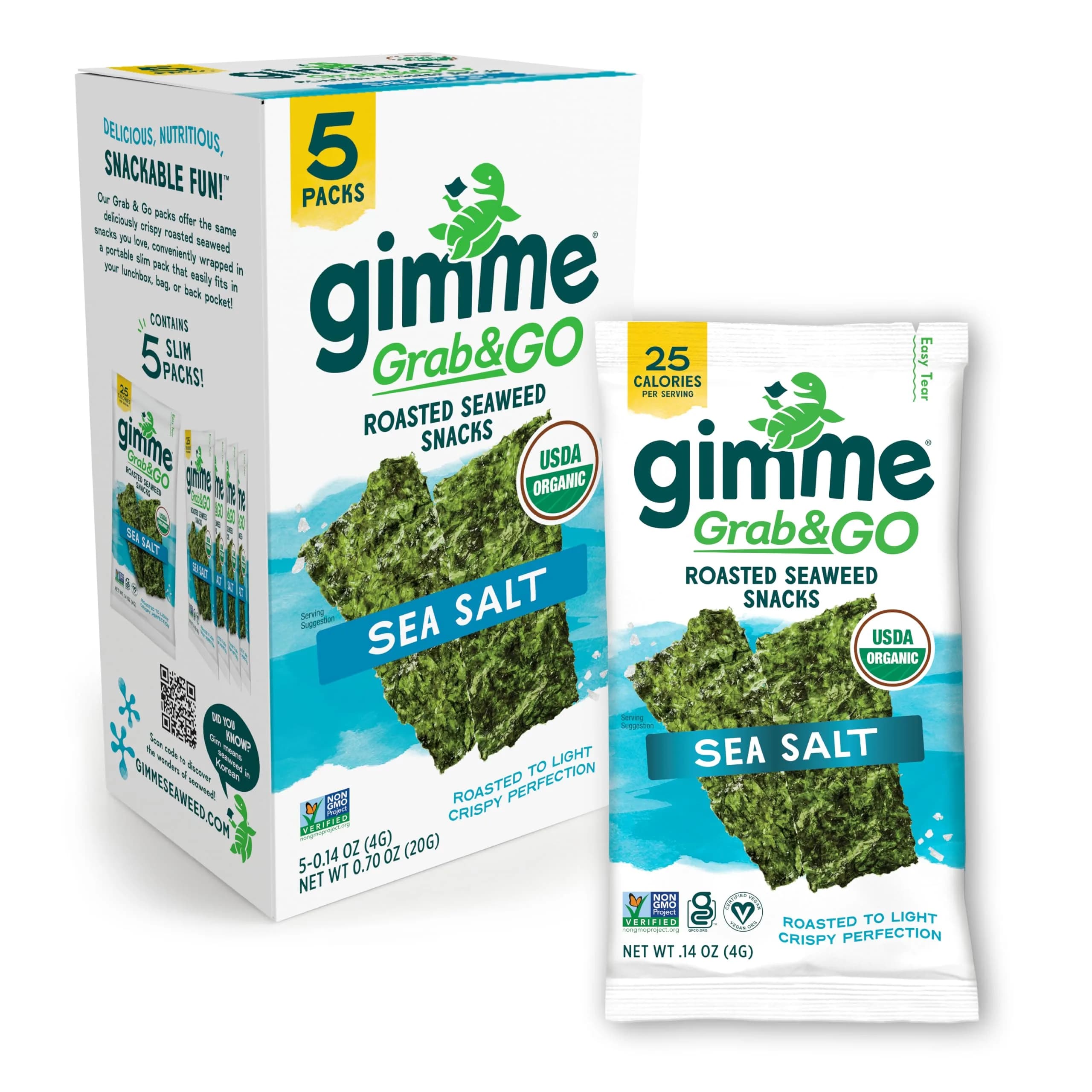 gimMe Organic Roasted Seaweed Snack Sea Salt 0.14oz | Healthy, Keto & Vegan - main product image
