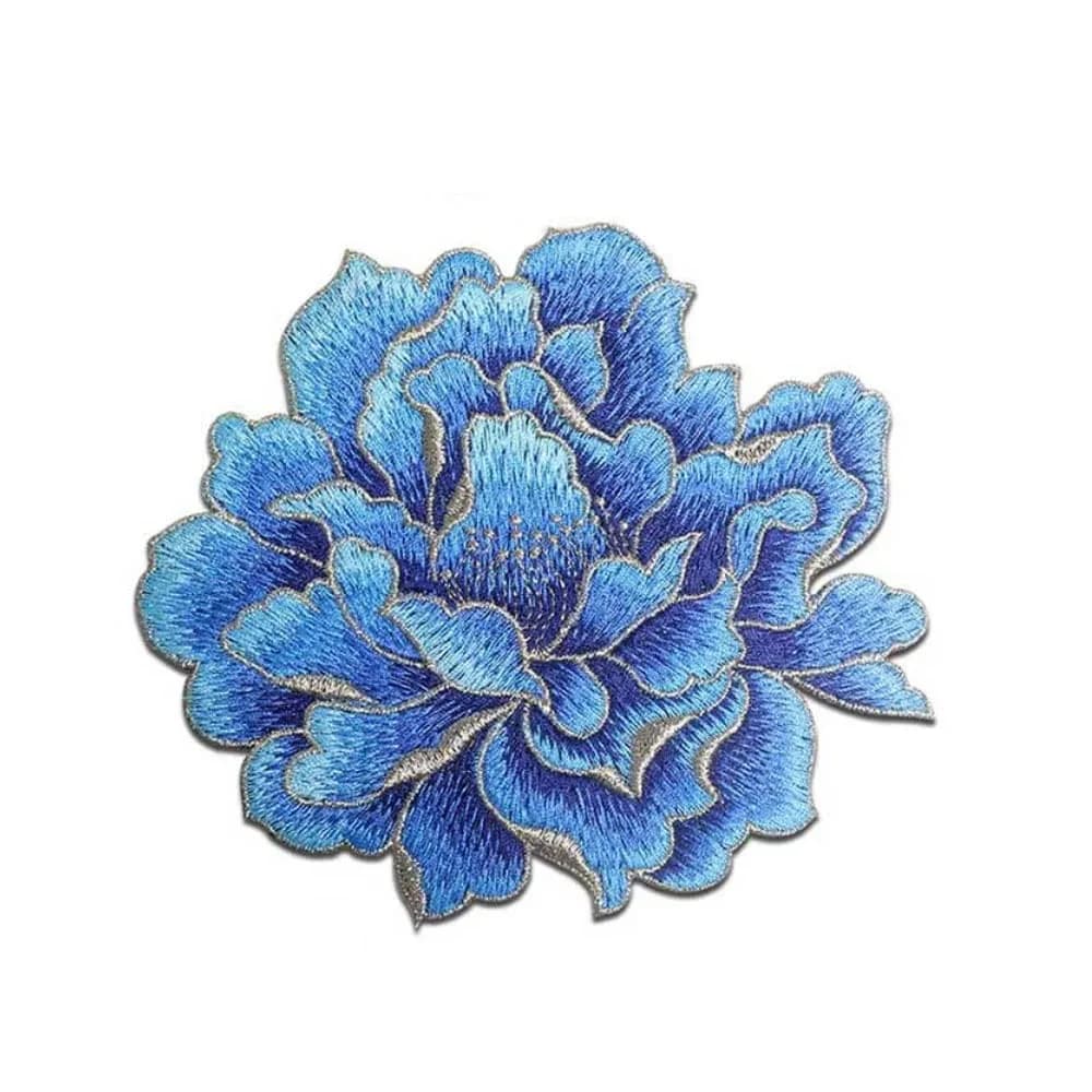 Sourcemall Sew on Peony Floral Patches, Embroidered Flower Appliques, Blue Peony | Elegant Floral Embroidery for DIY Crafts - main product image
