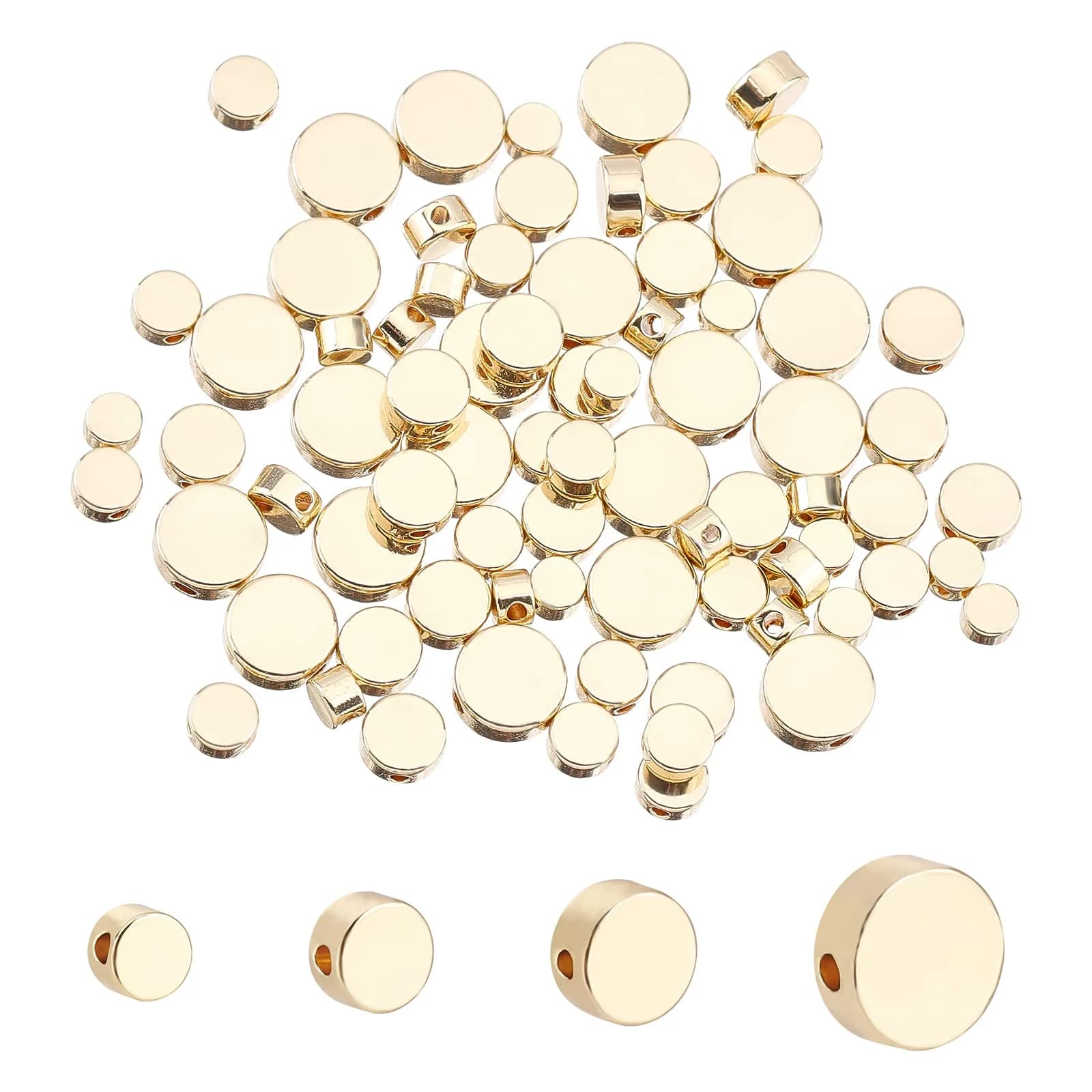 PH PandaHall 14K Gold Coin Beads 80pcs 4-8mm Flat Round Brass Spacer Beads | Authentic USA Import for Jewelry Making - main product image