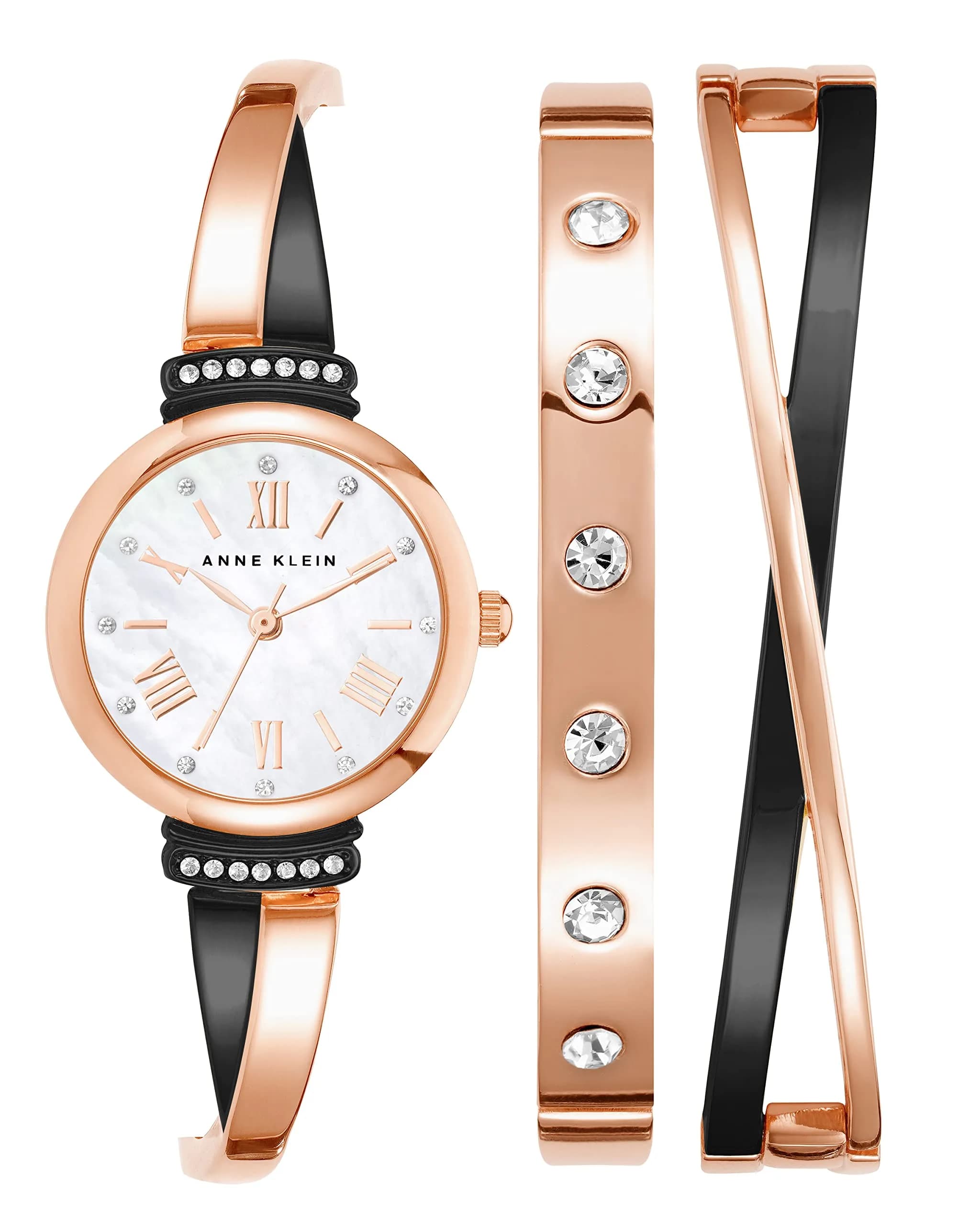 Anne Klein Women's Crystal Accented Bangle Watch Set AK/2245GYST | Rose Gold/Gunmetal Grey, 26mm Case - main product image