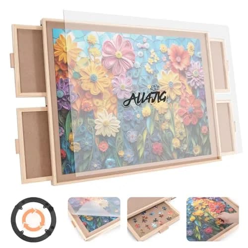 ALL4JIG Rotating Puzzle Board with 4 Drawers & Cover, 24.92"x33.58" Portable Wooden Jigsaw Puzzle Table | ASTM-Tested Educational Puzzle - main product image