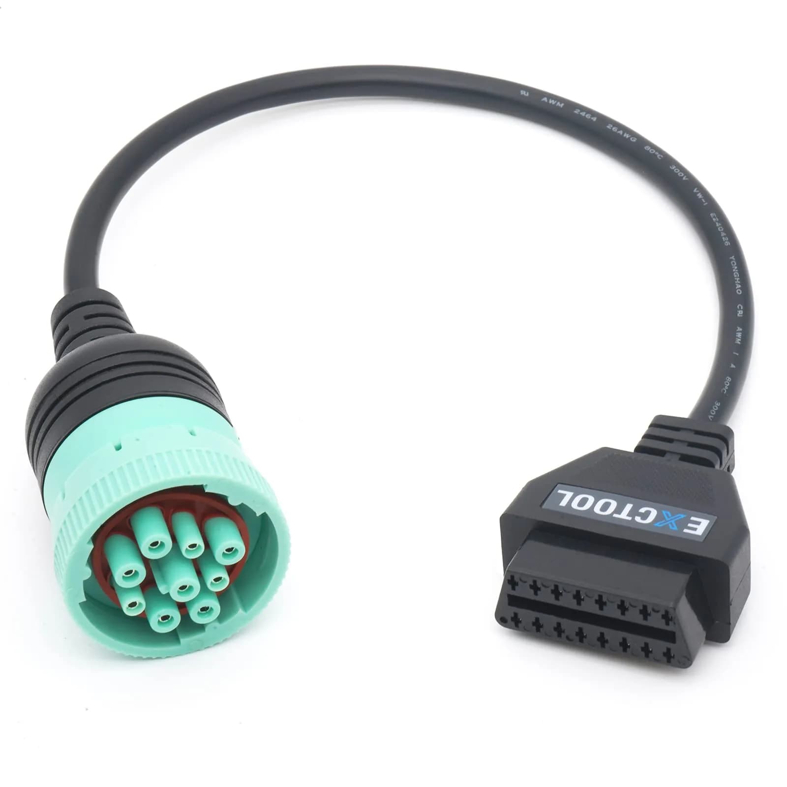 Exctool Vehicle Scan Tool Adapter for Heavy Duty Trucks | J1939 to OBD2, 9 Pin Green Connector (70-120c) - main product image