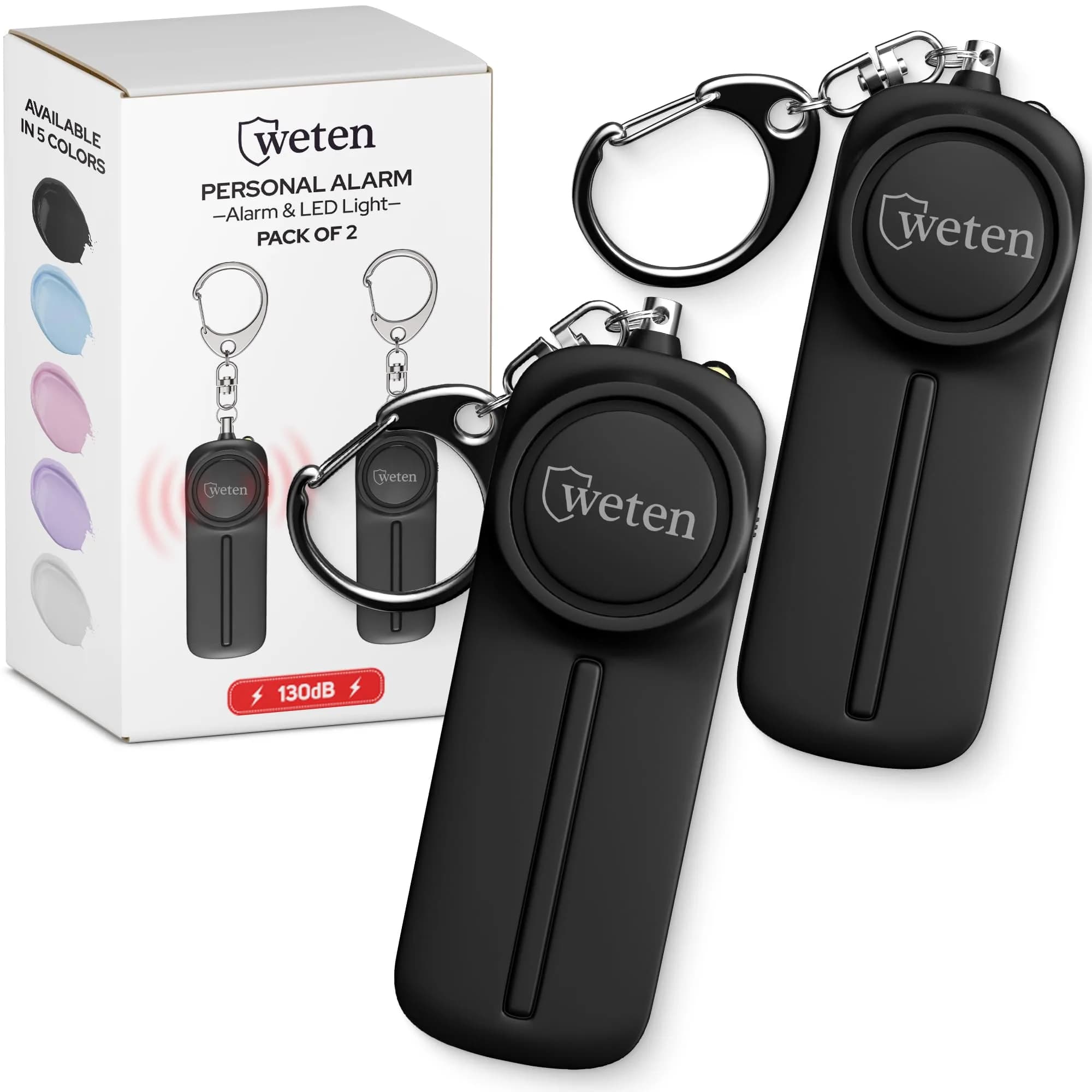 WETEN Personal Safety Alarm Keychain for Women, 130dB Siren, 2 Pack Black | Loudest Self-Defense Device for Night Walks & Travel - main product image