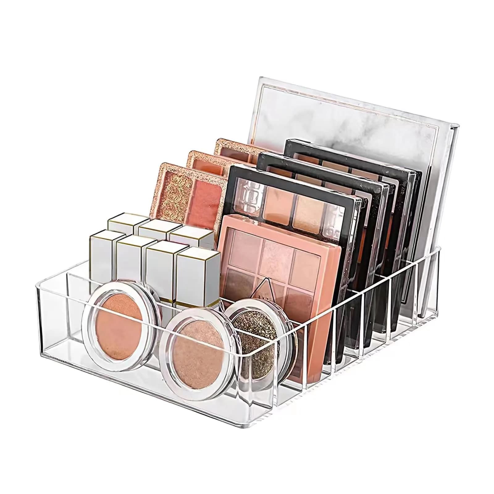 WECHENG Clear Plastic Acrylic Makeup Organizer for Makeup Palette Organizer | 7 Compartments, Large Capacity, Transparent