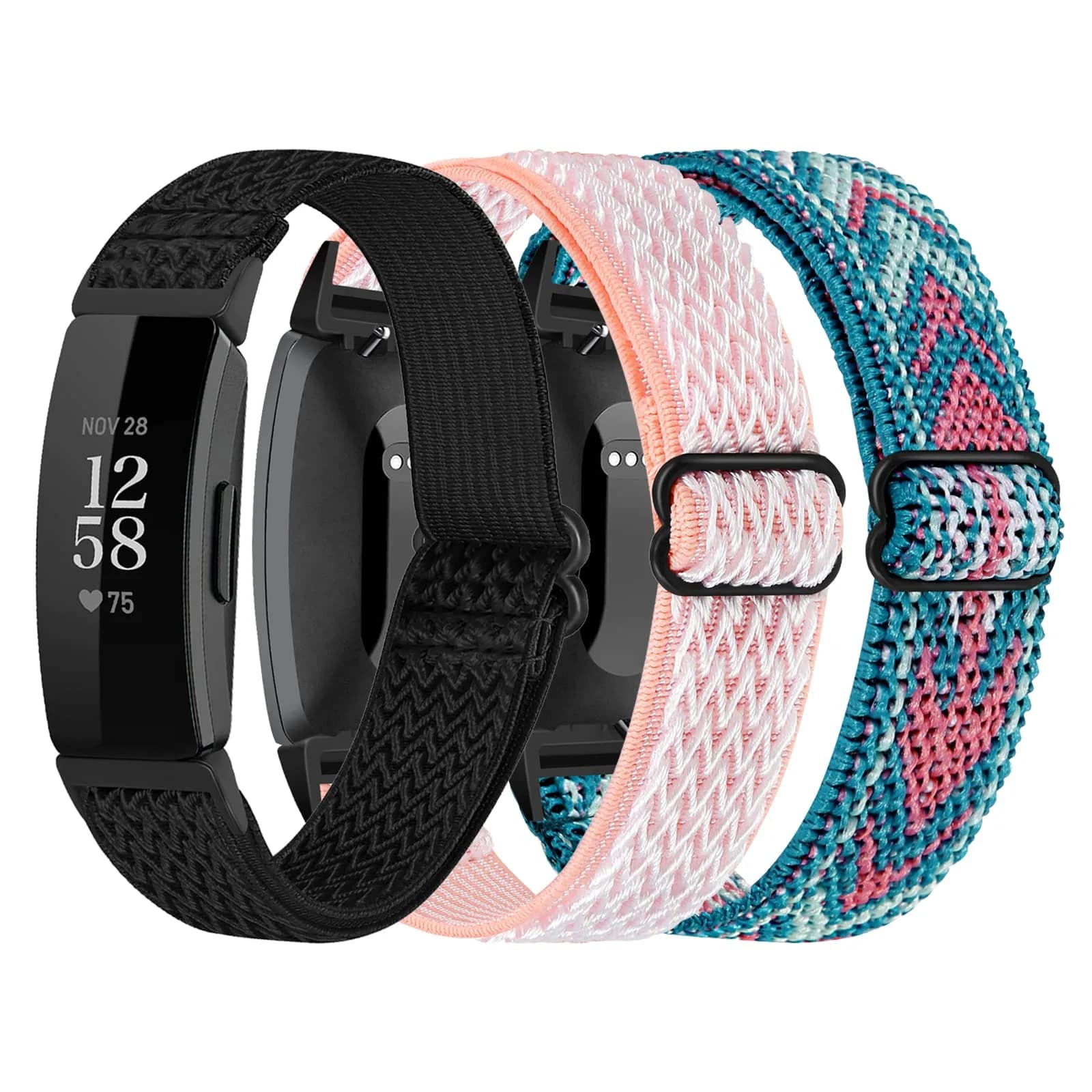 DKGKOO 3-Pack Elastic Nylon Bands for Fitbit Inspire 2 / Inspire HR / Inspire / Ace 2 | Breathable, Adjustable, Unisex (70-120 chars)
