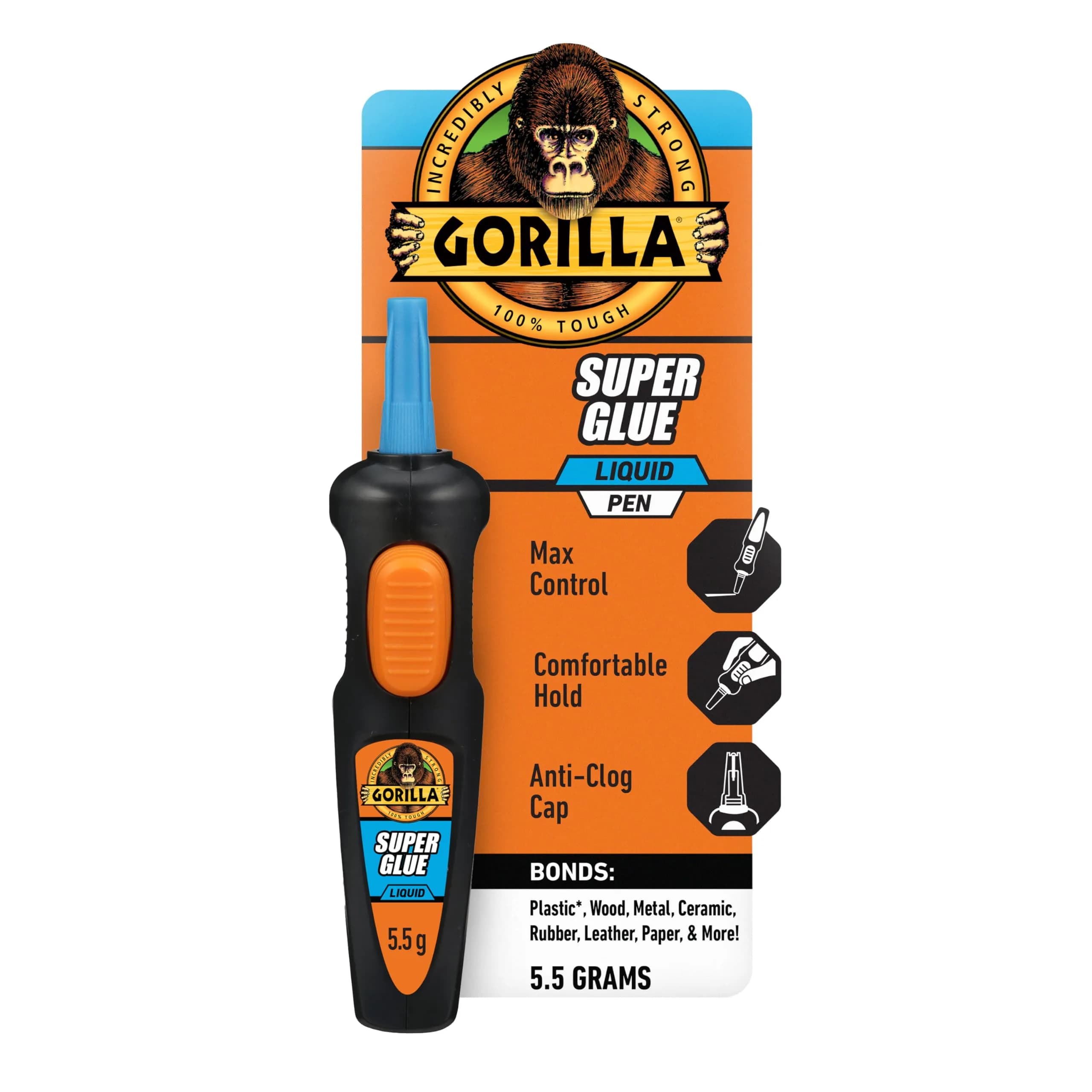 Gorilla Super Glue Pen, Precise Applicator, Fast Setting, Clear, 5.5g | Impact-Resistant Bonding Adhesive