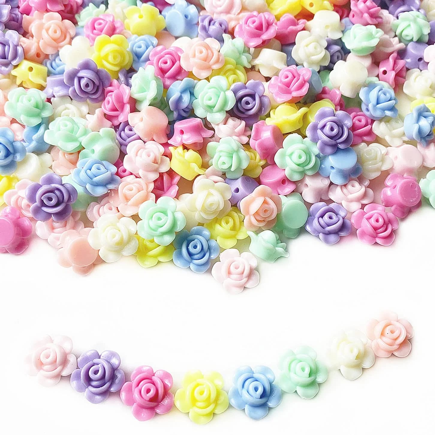 Jmassyang Acrylic Rose Beads 12mm | Colorful Flat Back Spacer for Jewelry DIY (600 pcs)
