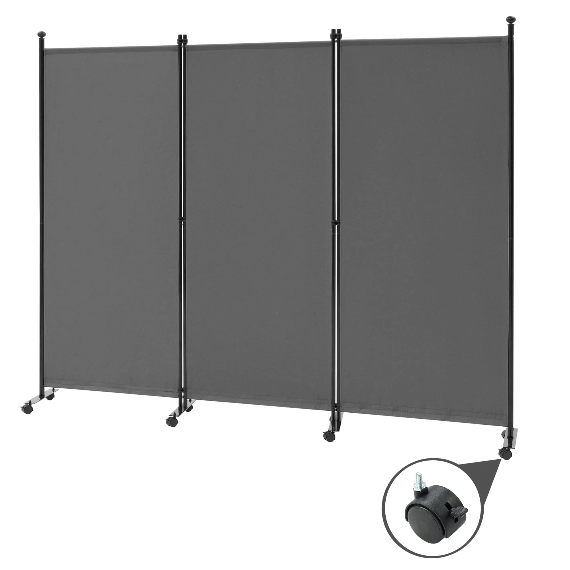 Spurgehom 3 Panel Rolling Room Divider Grey 218.44 cm (86" W x 71" H) | Freestanding Privacy Screen with Wheels
