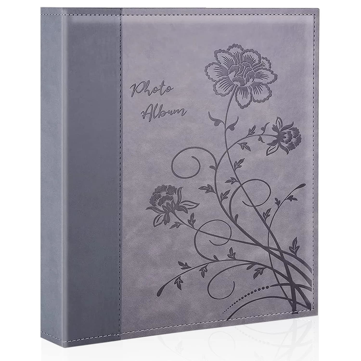 Miaikoe 8x10 Photo Album 100 Vertical Photos | Grey Leather Cover Bookshelf Album - main product image
