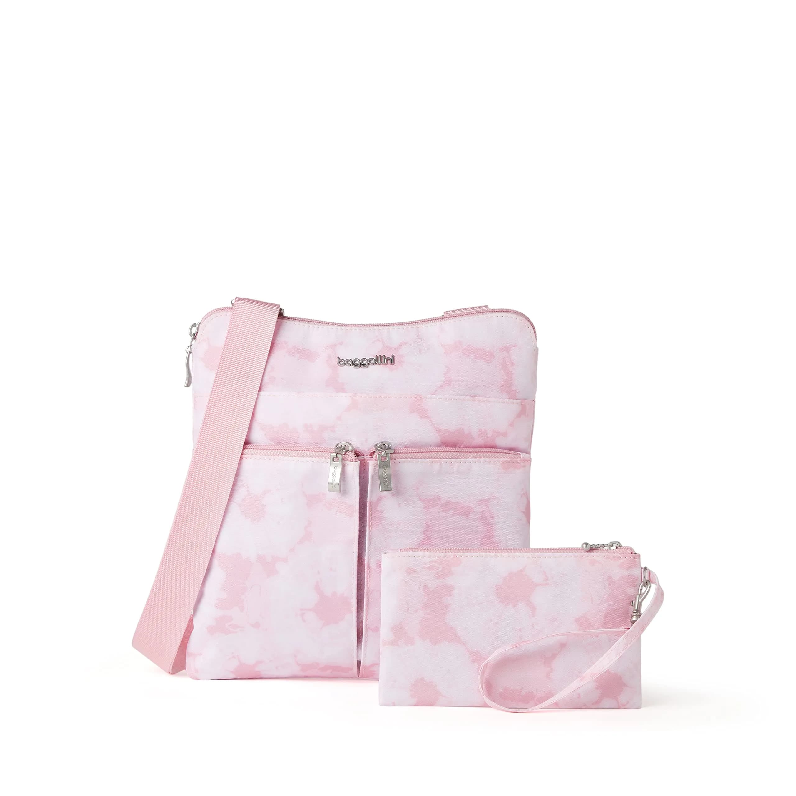 Baggallini Women's Horizon Crossbody Bag 10x10.5" Pink Tie-dye | Water-Resistant Nylon for Women