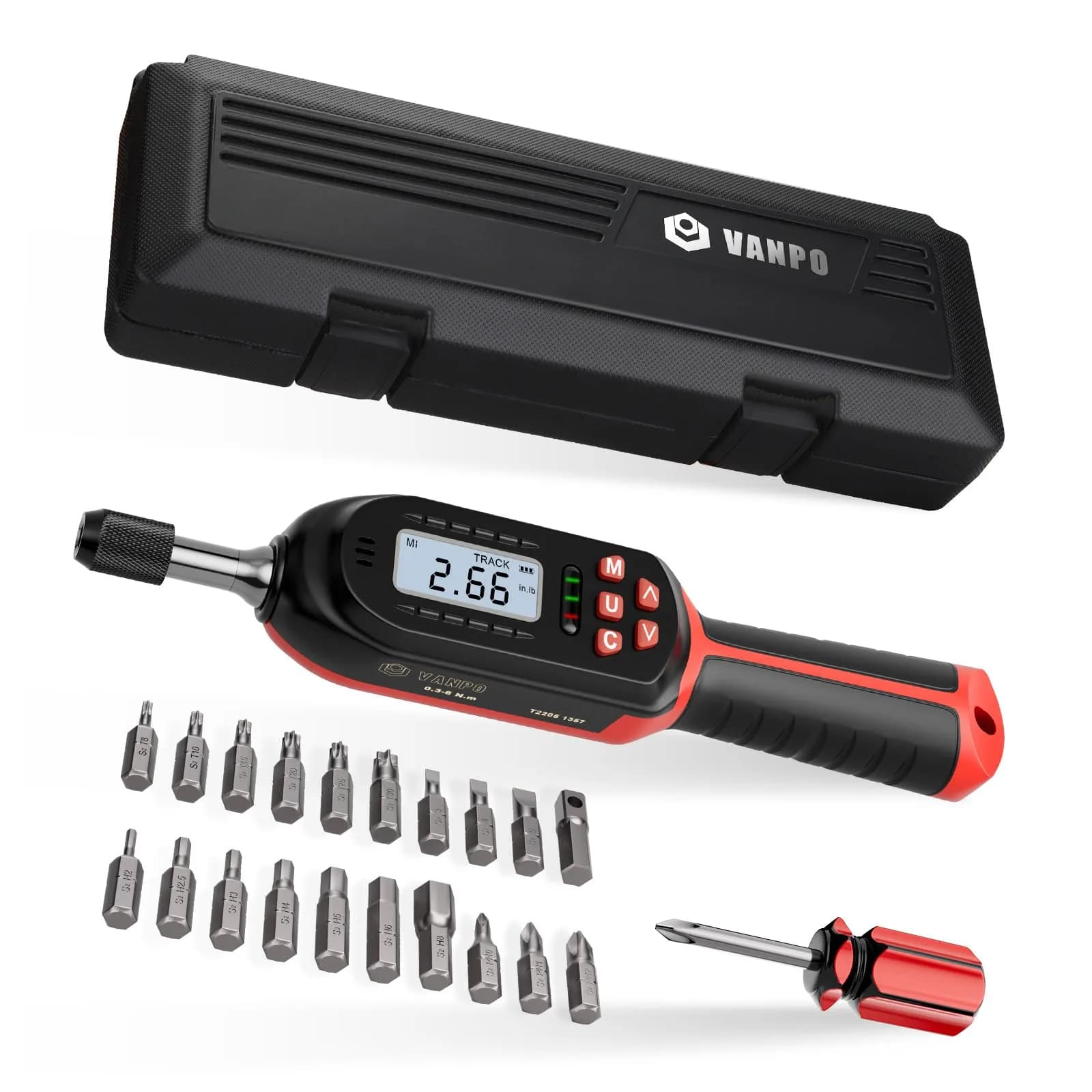 VANPO Digital Torque Screwdriver 0.3-6 Nm (2.66-53.10 in-lb) | ±2% Accuracy, 1/4" Drive - main product image