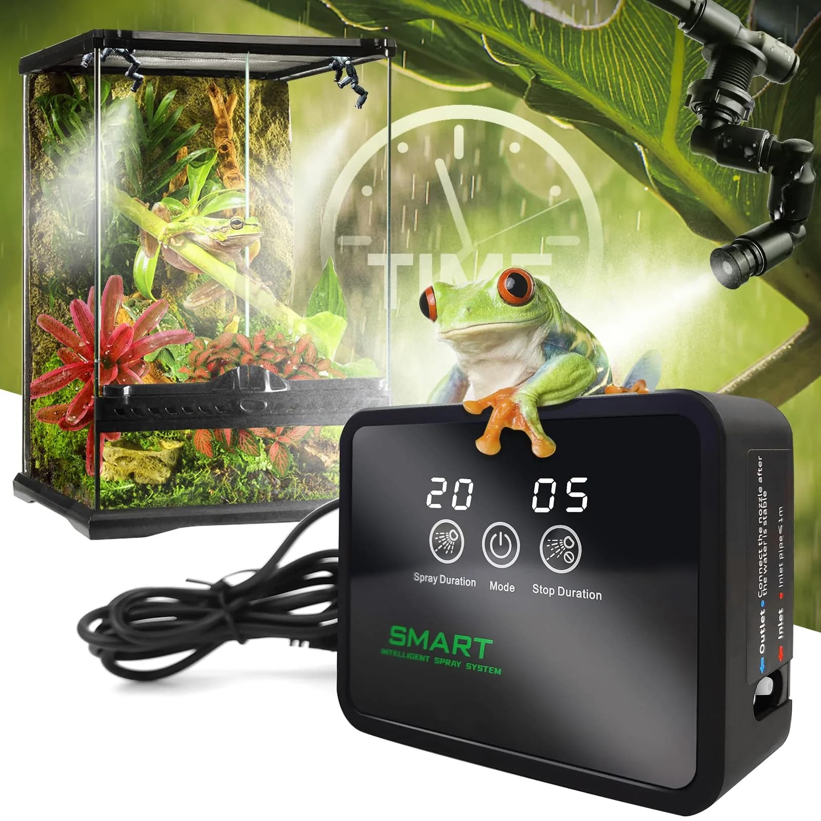 MYGIIKAKA Automatic Reptile Mister Fogger with 2 Nozzles & Timer Control | 2.56" W x 8.66" L x 8.27" H - main product image