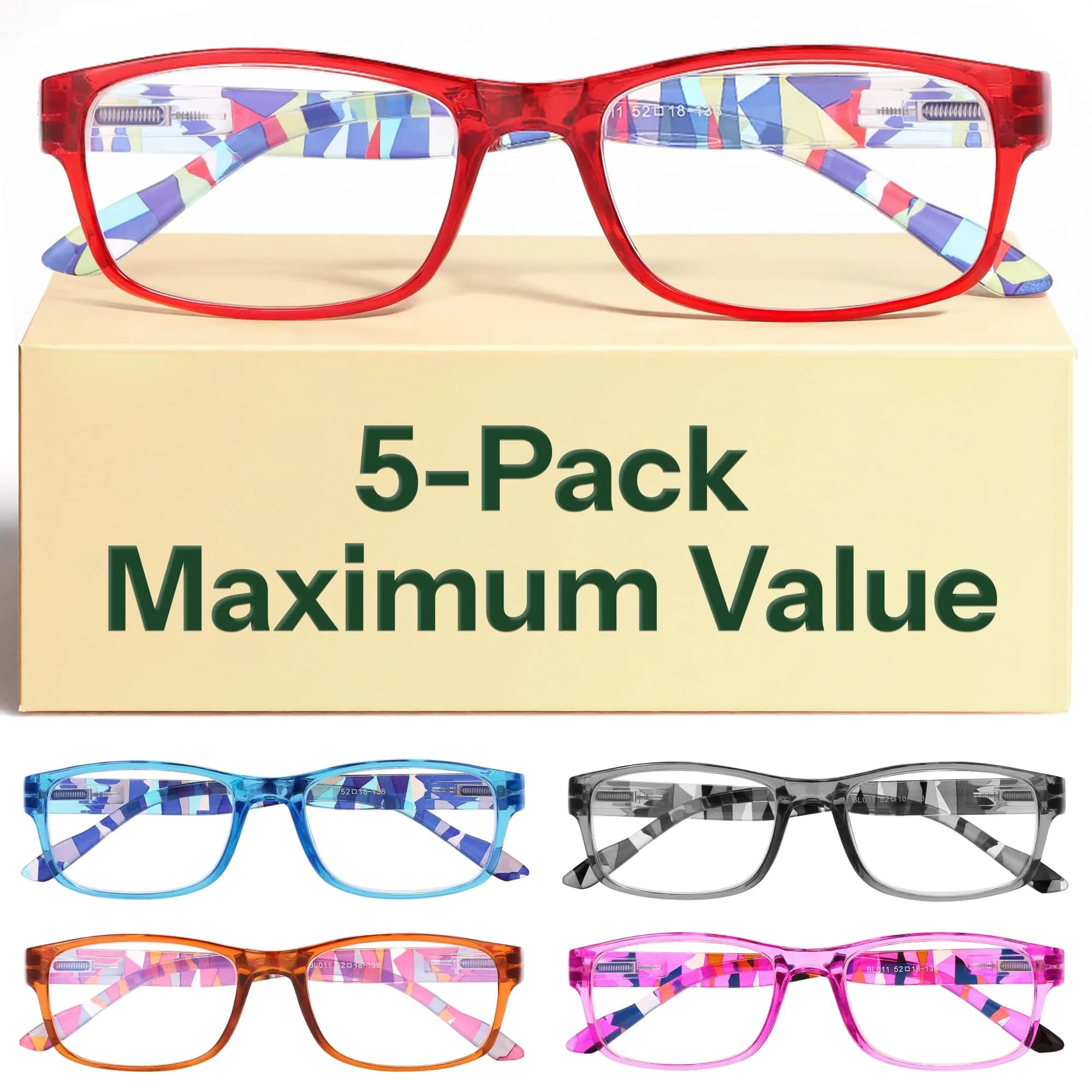 Gaoye Blue Light Reading Glasses 5-Pack Medium | Anti-Blue Light Readers for Men & Women - main product image