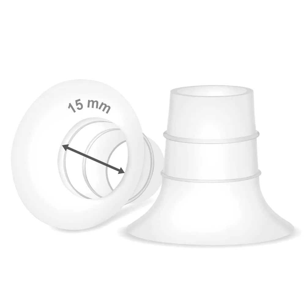 Maymom 15mm Flange Inserts for Elvie & Medela 24mm Cups | BPA-Free Food-Grade Silicone (2-Pack, Semi-Clear) - main product image