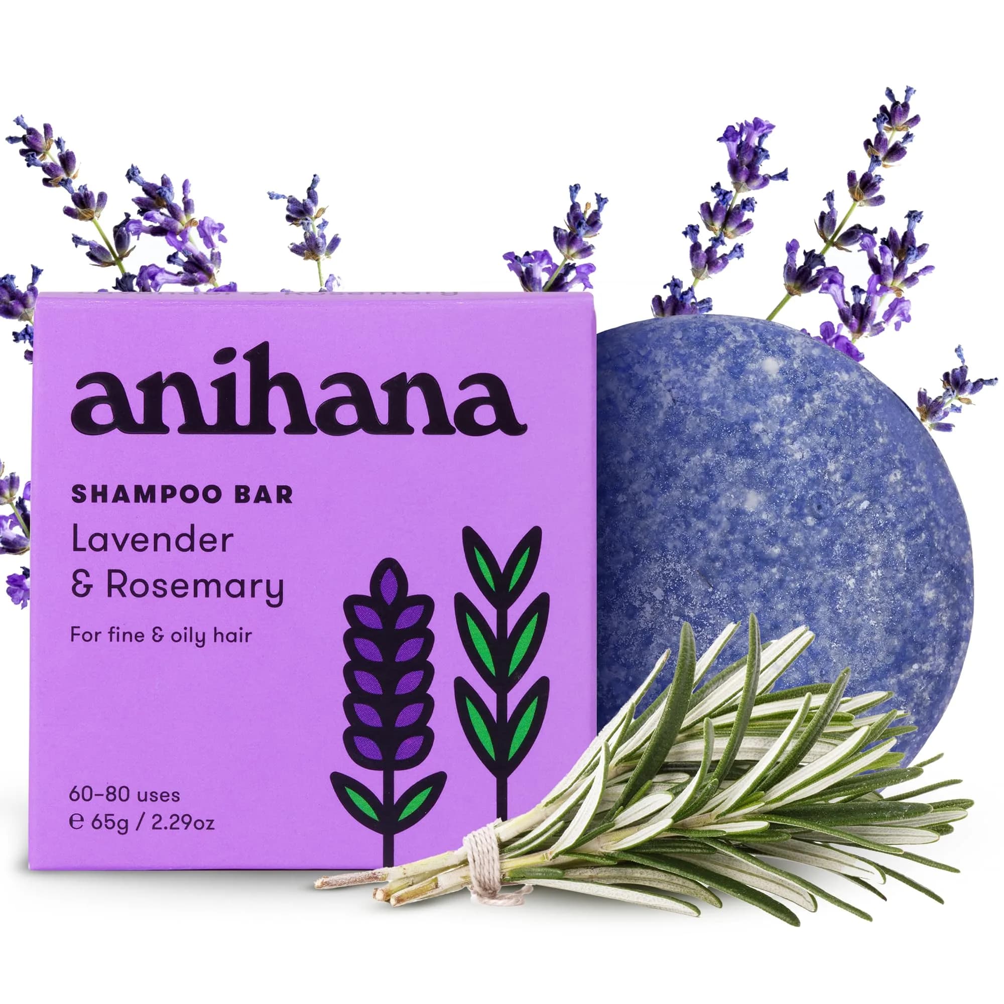 ANIHANA Shampoo Bar for Thin, Fine & Oily Hair | Natural Volume & Shine, Lavender & Rosemary, 2.29 oz