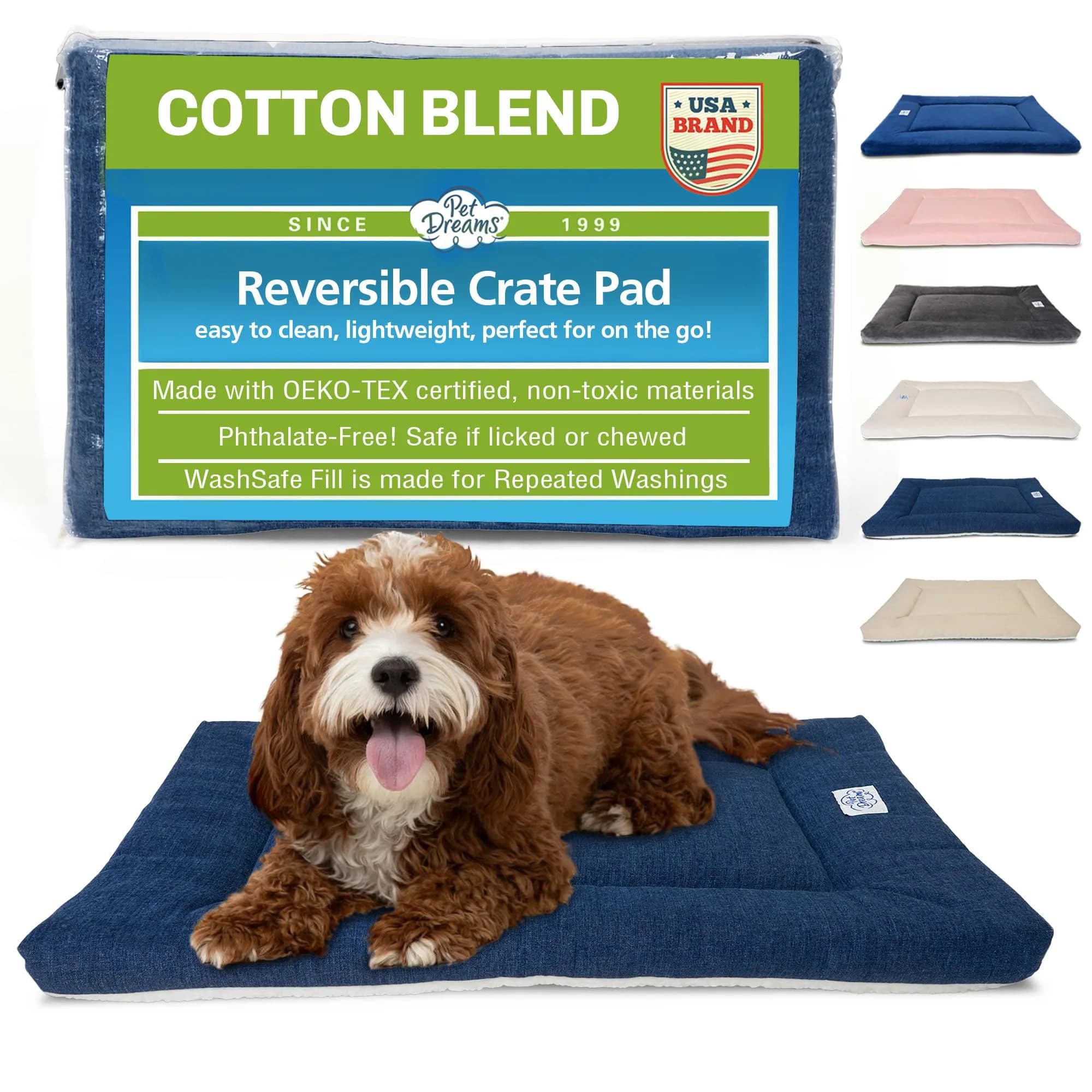 Pet Dreams Dog Crate Pad - Washable Kennel Mat, Non-Toxic, All-Season, Fits iCrate 18-48" | Reversible Sherpa & Cotton