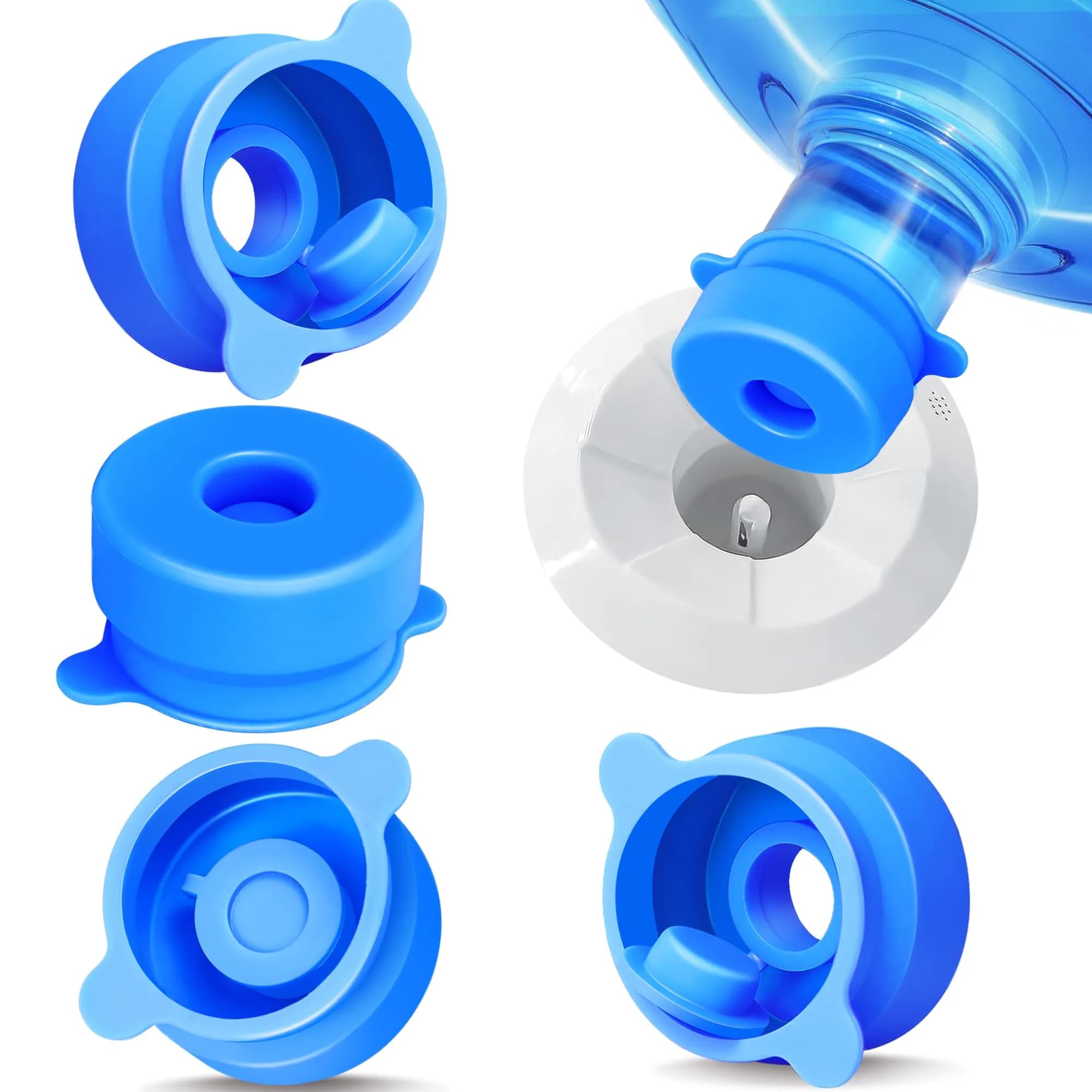U-Goforst 6 PCS 3 & 5 Gallon Water Jug Caps - Blue Silicone Reusable Bottle Covers | Non-Spill & Leak-Free