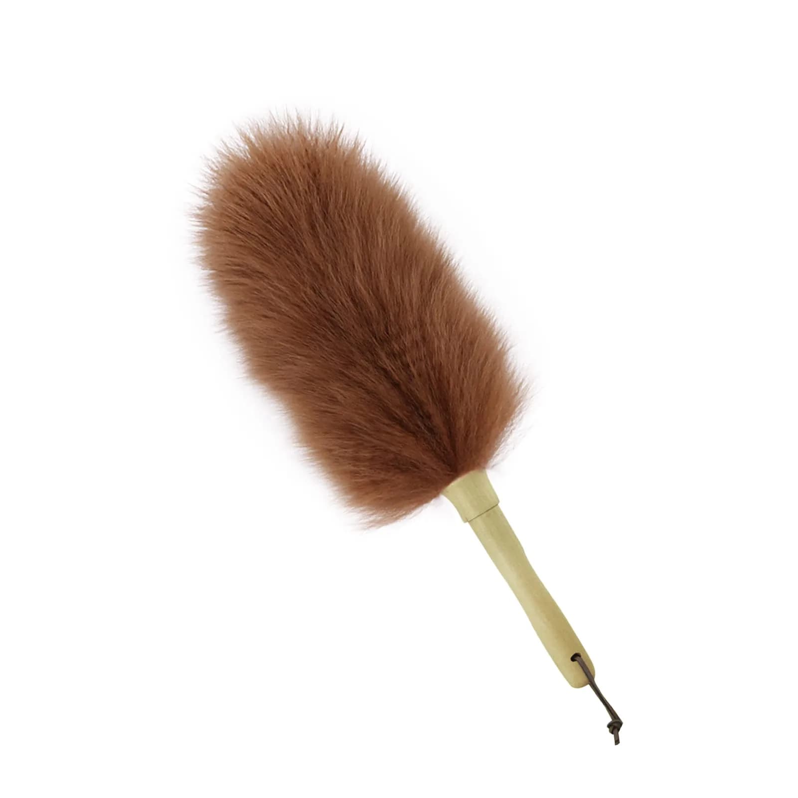 iHUFeather Lambswool Duster 14'' Length Solid Wooden Handle Leather Hang Strap for Cleaning Ceiling Fans Window Blinds Computer Furniture Figurines TV | Soft Lamb Wool Dusting Tool - main product image