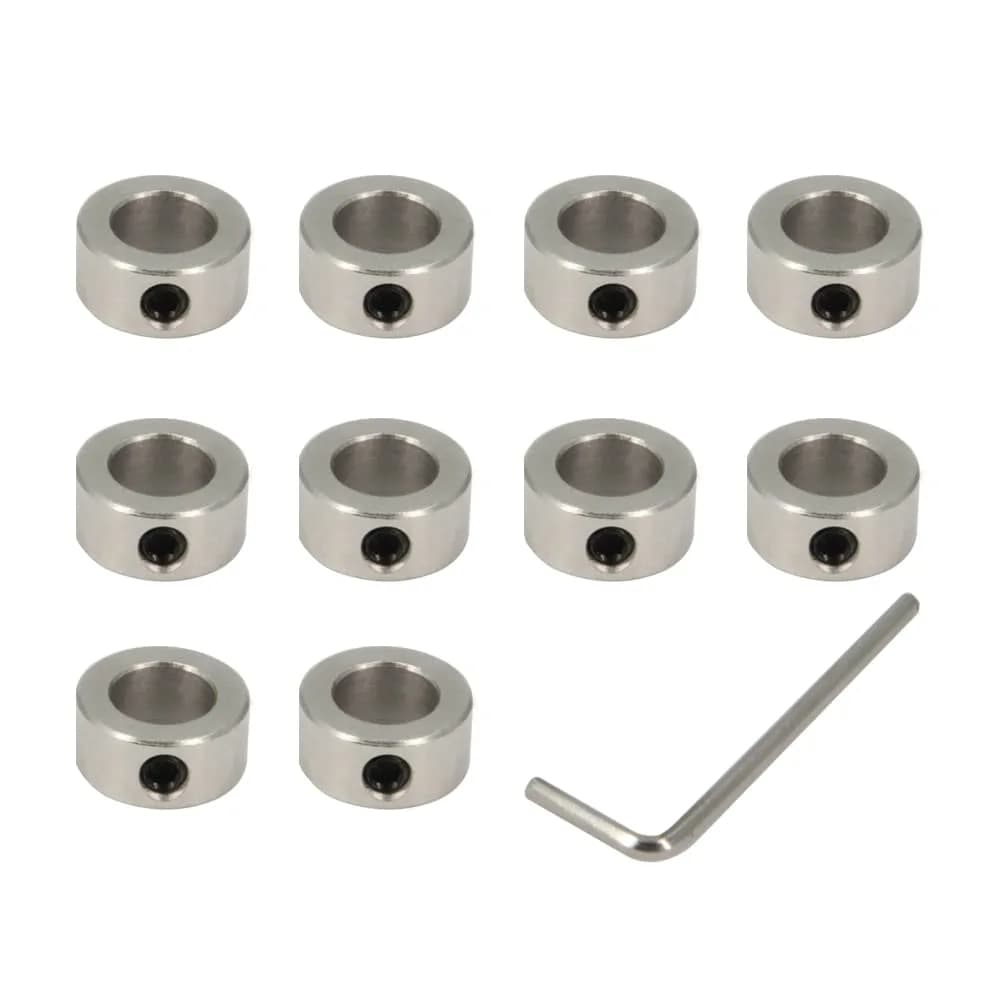 Befenybay 10mm Shaft Lock Collar Set with M5 Hex Wrench, 17mm OD Silver Stainless Steel (10-Pack) - main product image