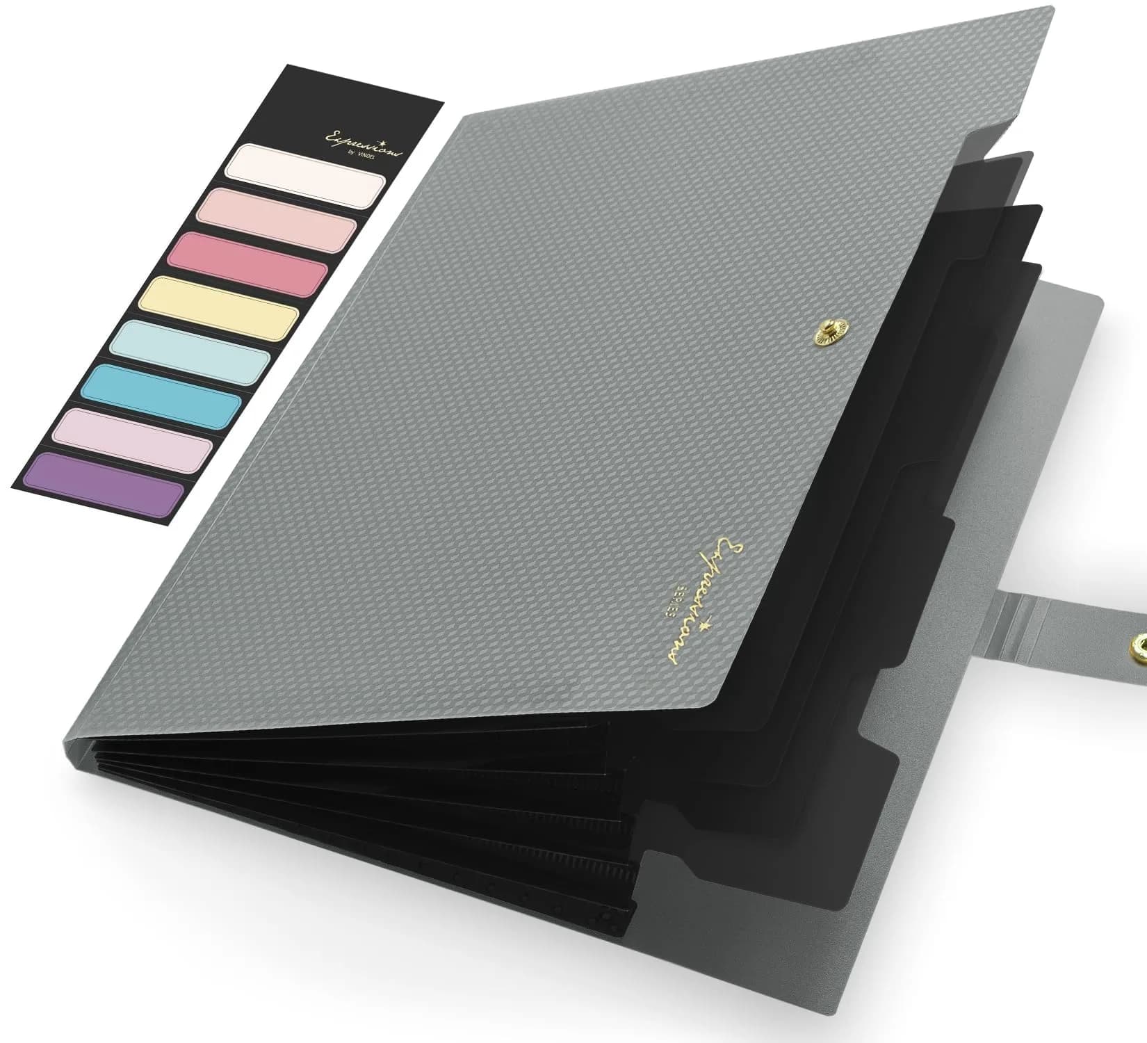 Sooez Grey Accordion File Organizer with 5 Pockets & Labels | Durable Document Holder for Office & School - main product image
