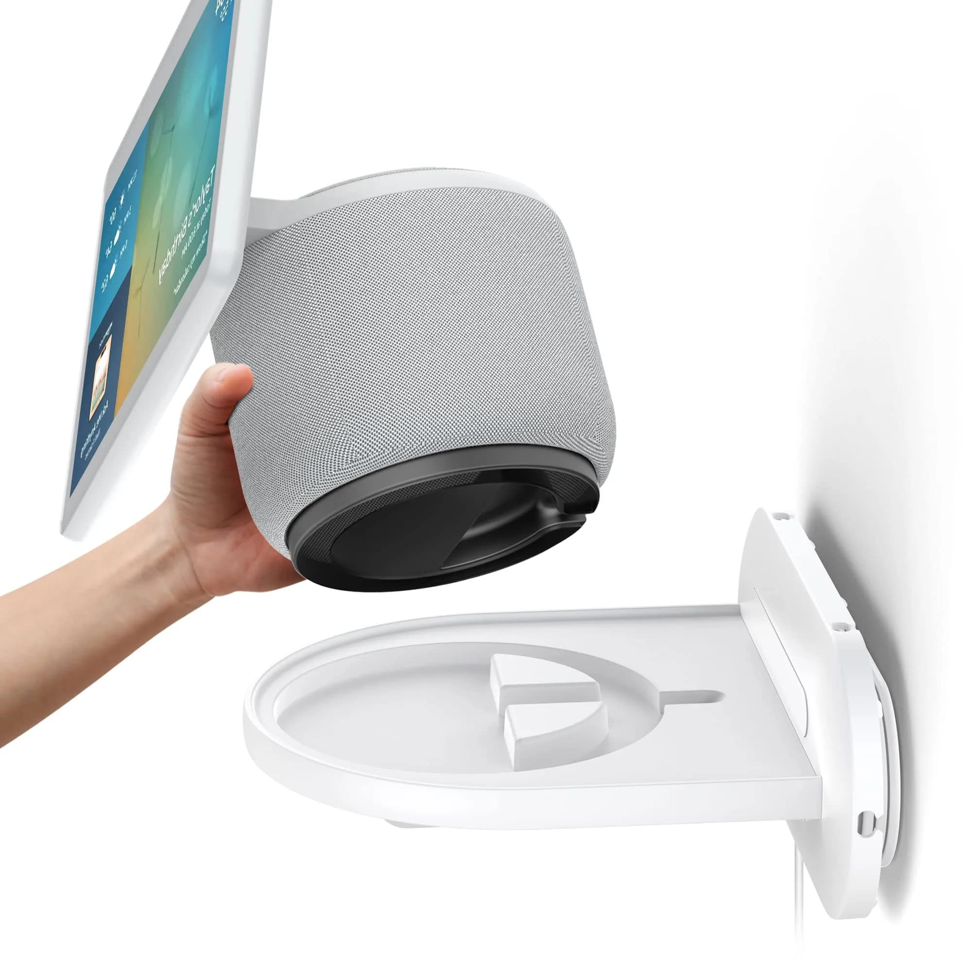 PlusAcc White Echo Show 10 3rd Gen Wall Mount Stand | Space Saving Alexa Accessories Bracket Shelf Holder (17.4cm x 21.9cm x 4.1cm) - main product image