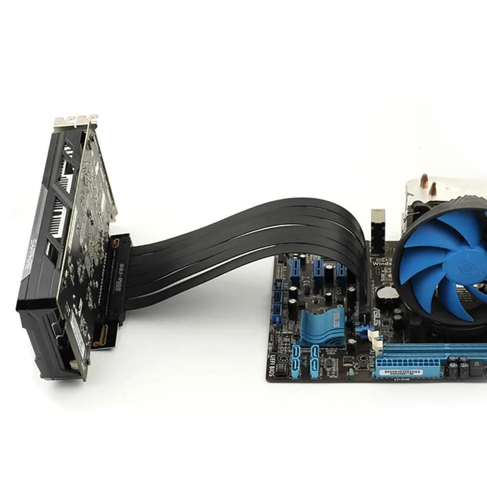 lilila-ree PCIe 3.0 x16 Riser Cable 20cm – 90 Degree Right Angle PCI-E Extension Card for GPU Vertical Mount, High Speed Flexible Graphics Card Extender for PC Gaming Case, Black