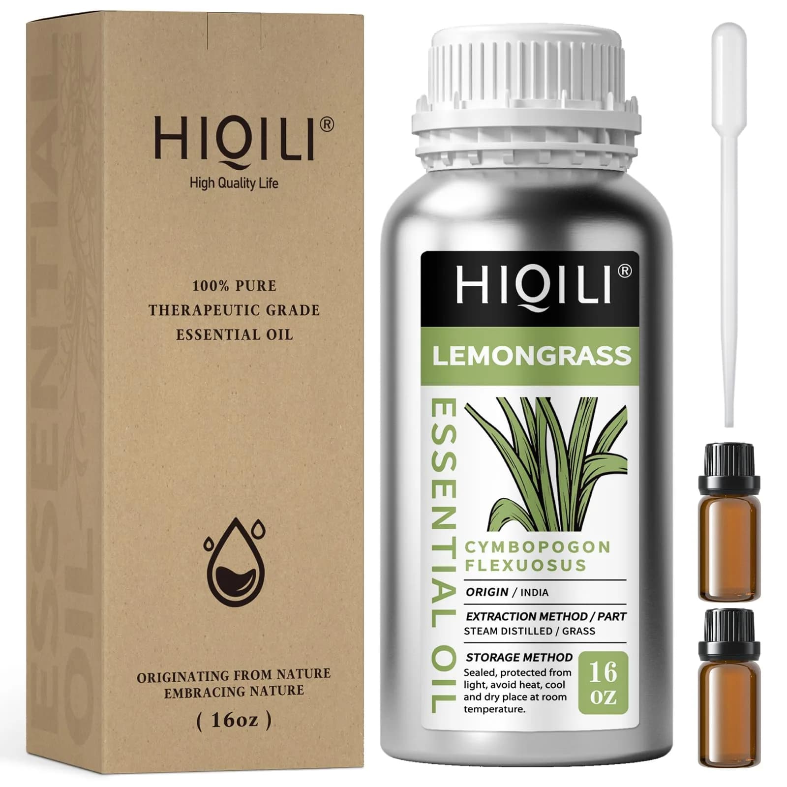 HIQILI Lemongrass Essential Oil, 475ml (16 Fl Oz) | Pure Citrus Aroma for Diffusers & DIY - main product image