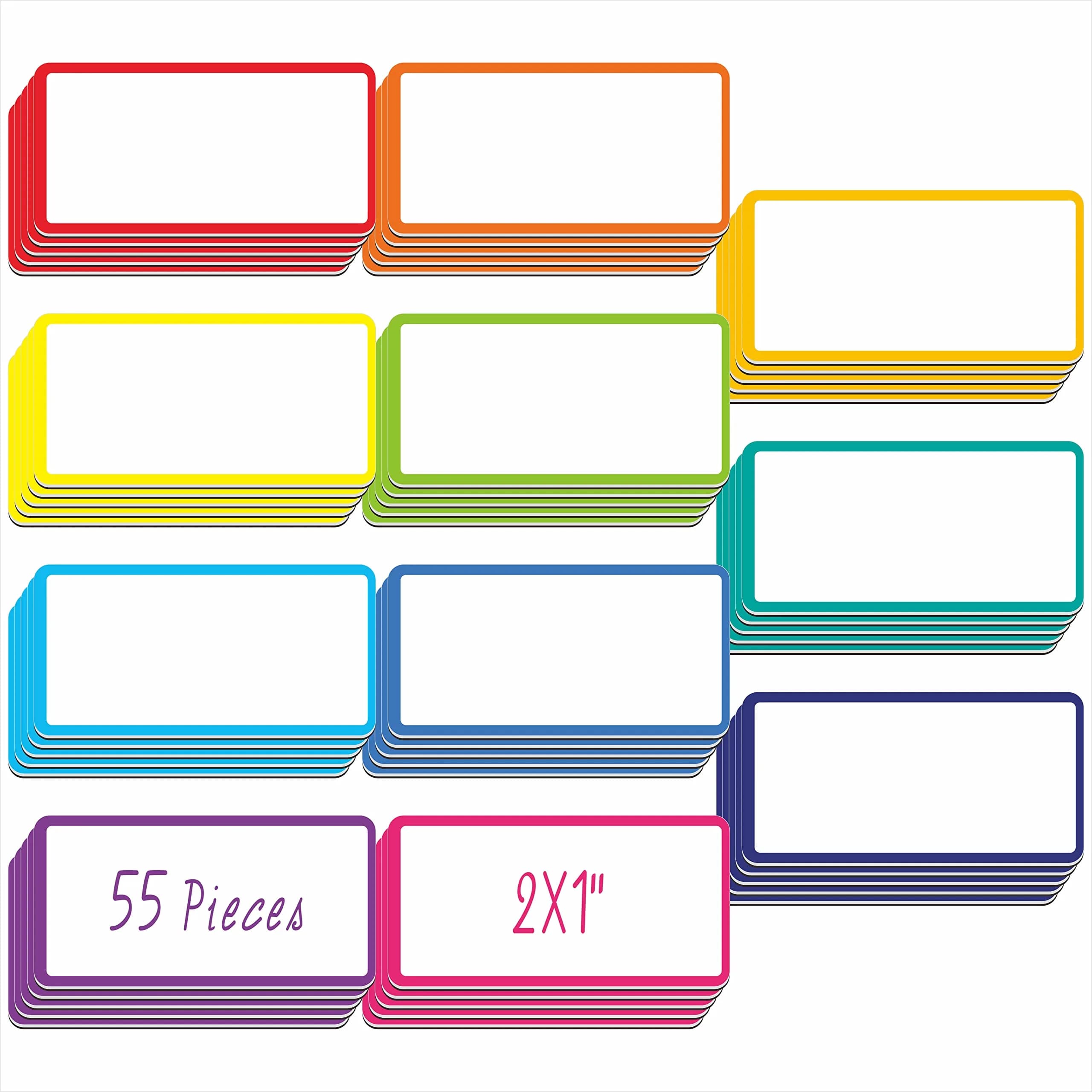 SpriteGru Magnetic Name Tag Label, 55 PCS, 2" x 1" | Reusable Neon Dry Erase Stickers for Whiteboards & Metal Surfaces