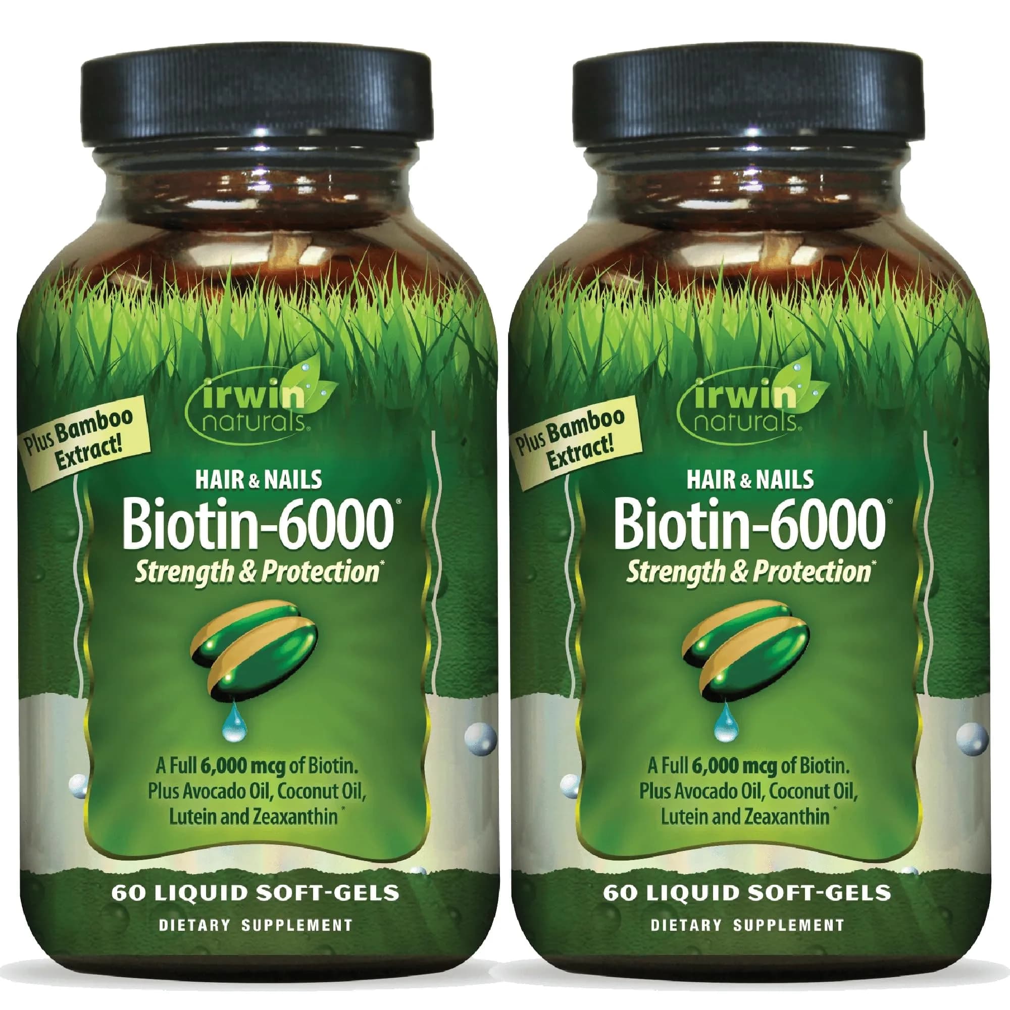Irwin Naturals Biotin-6000 Hair Skin & Nail Support Formula 60 Count (Pack of 2) | Supports Healthy Hair & Nails - main product image