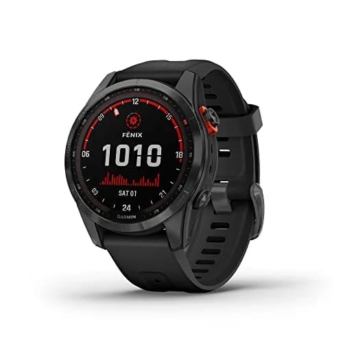 Garmin fenix 7S Solar Smartwatch (1.2-inch Display, Slate with Black Band) | Adventure GPS Watch with Solar Charging - main product image