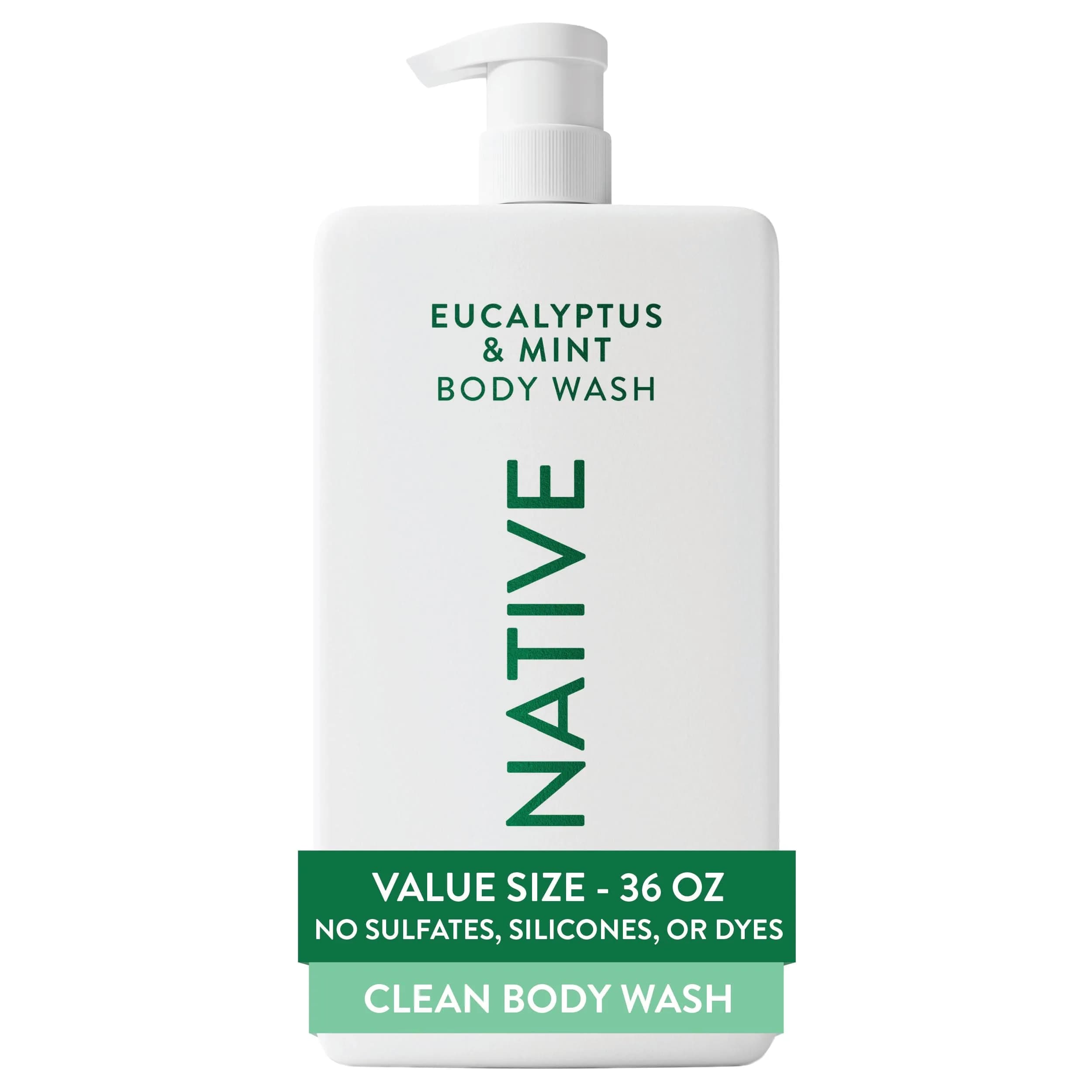 Native Body Wash for Women & Men, Eucalyptus & Mint, 1.02kg (36 oz) Pump Bottle | Sulfate-Free & Gentle - main product image