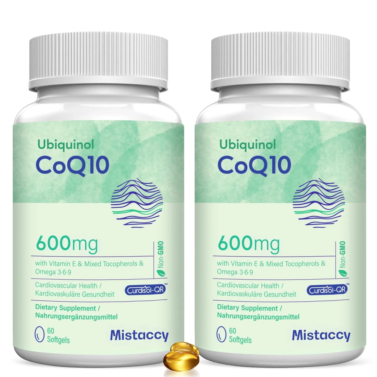 Mistaccy CoQ10 600mg Softgels | High Absorption Ubiquinol Supplement with Vitamin E & Omega 3 & 6 9 | 120 Softgels