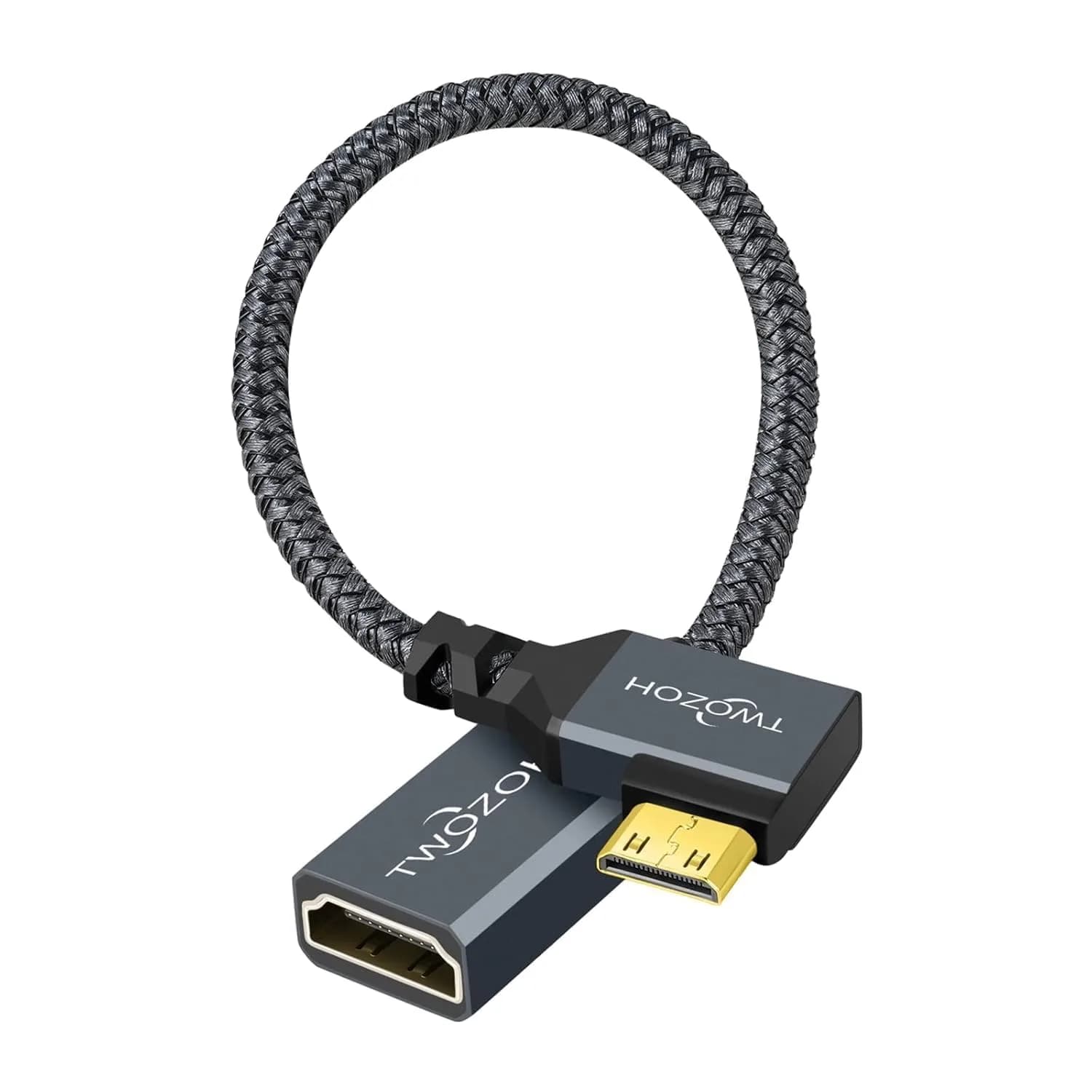 Twozoh Mini HDMI to HDMI Female Adapter Cable Left Angled 90°Degree Supports 4K/60Hz, 1080p 0.6FT | Stable Transmission - main product image