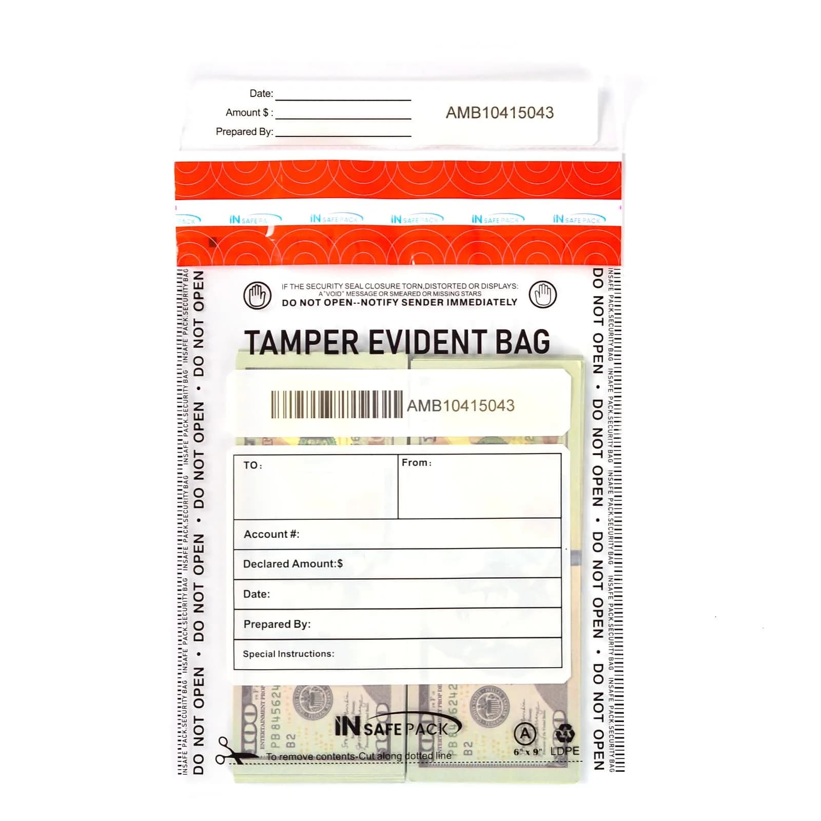 IN SAFE PACK 100 PCS 6”x9” Clear Business Bank Deposit Bags | Tamper-Evident Waterproof Security - main product image
