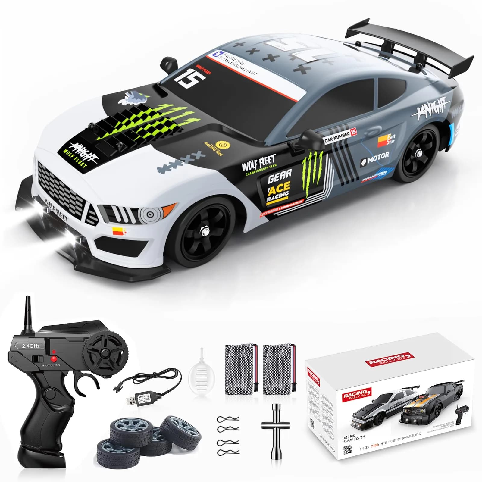 Desdoni 1:16 Scale RC Drift Car | 4WD 18KM/H High Speed with LED Lights & Spray - main product image